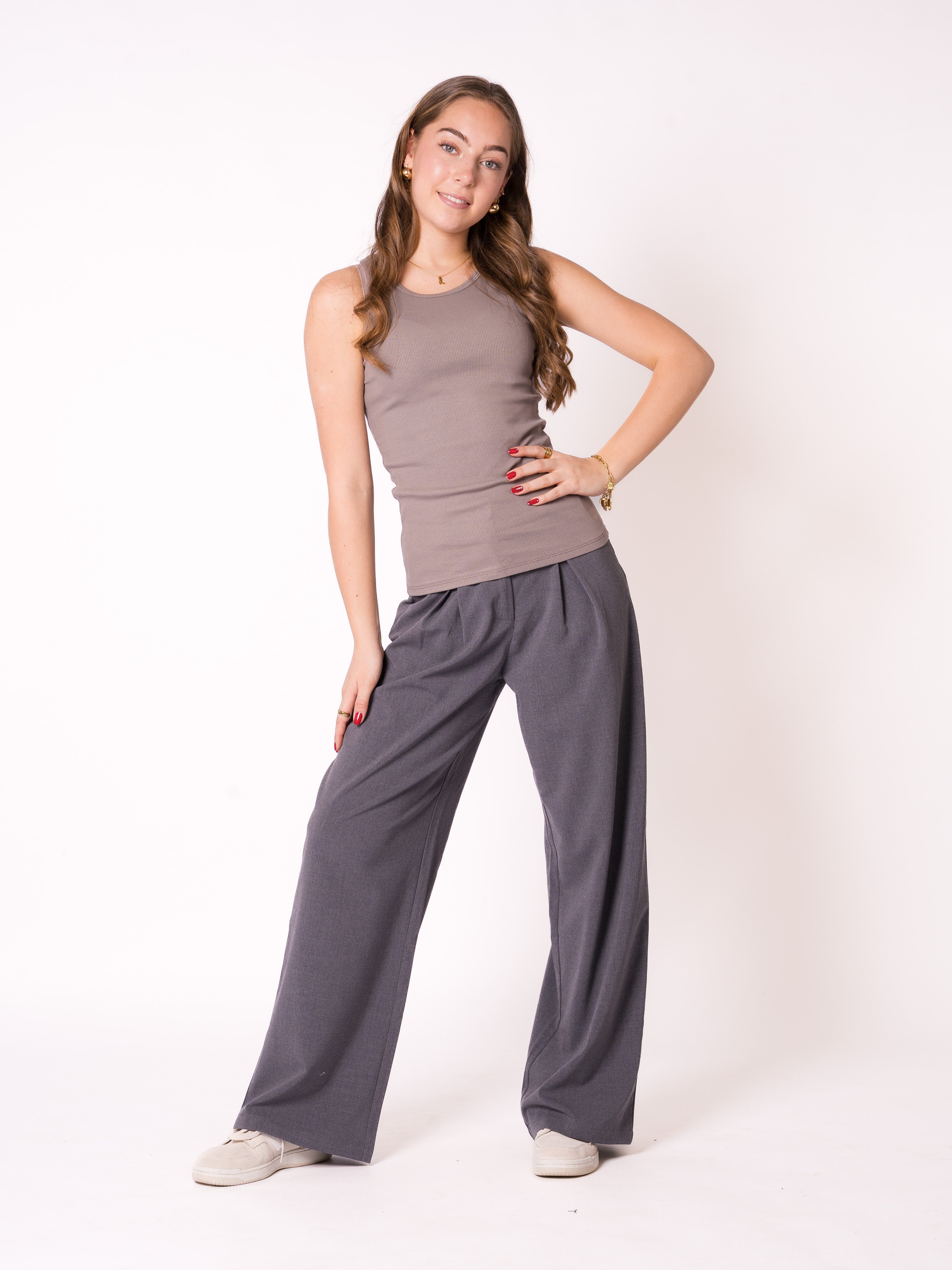 Ribbed Basic Top - Hellbraun