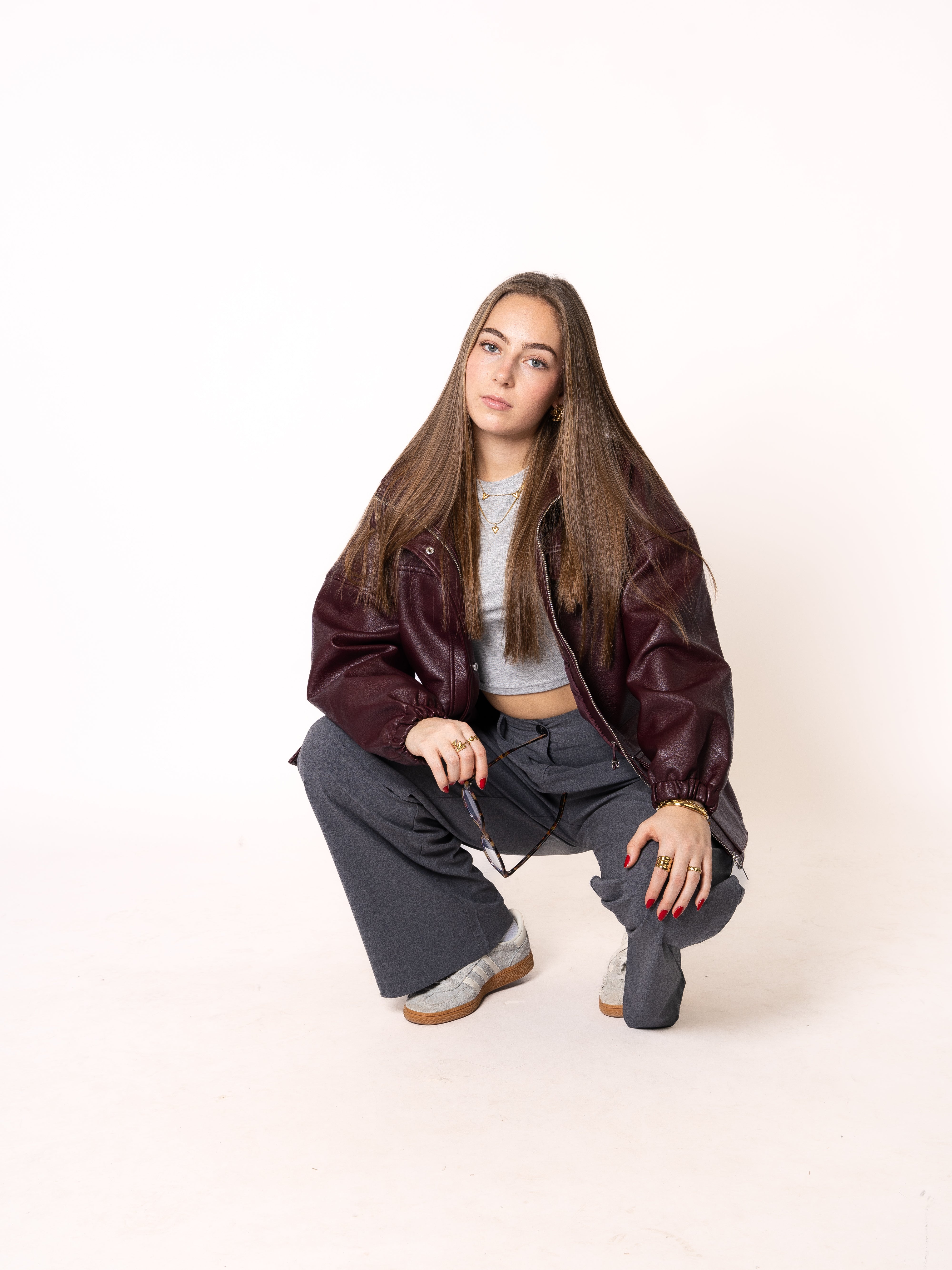 Oversize Faux Leather Jacket - Bordeaux