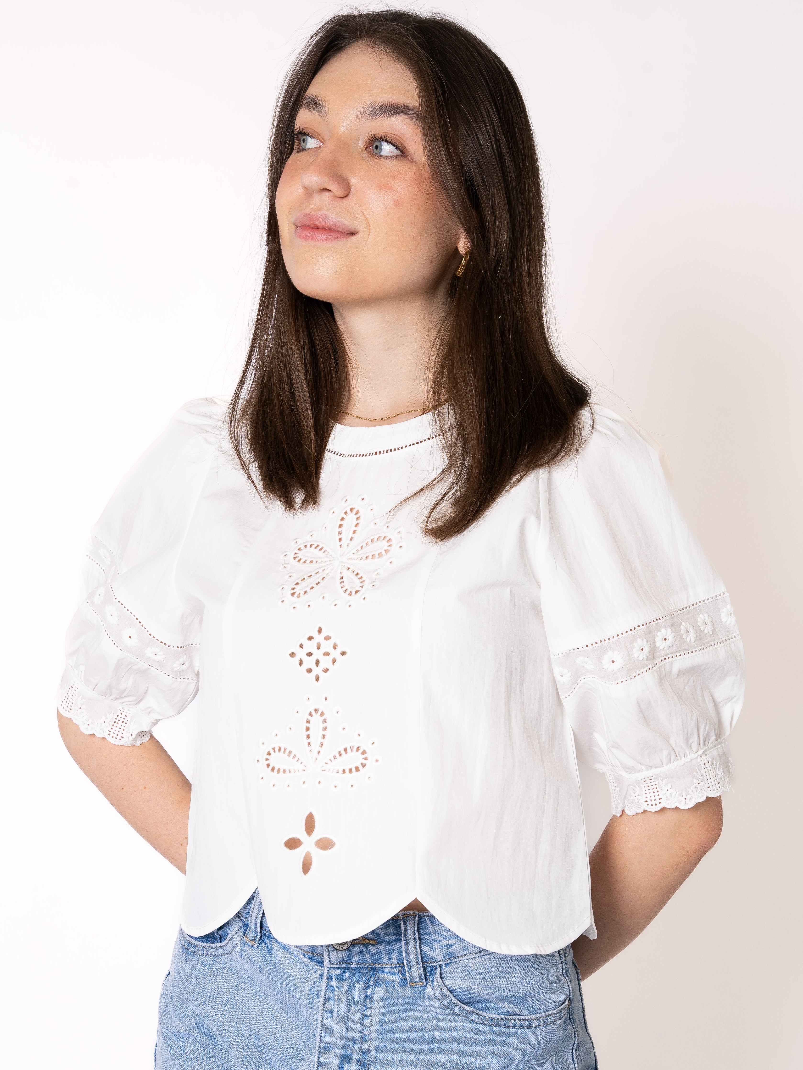 Boho Baumwoll Bluse Charlotte - Weiß