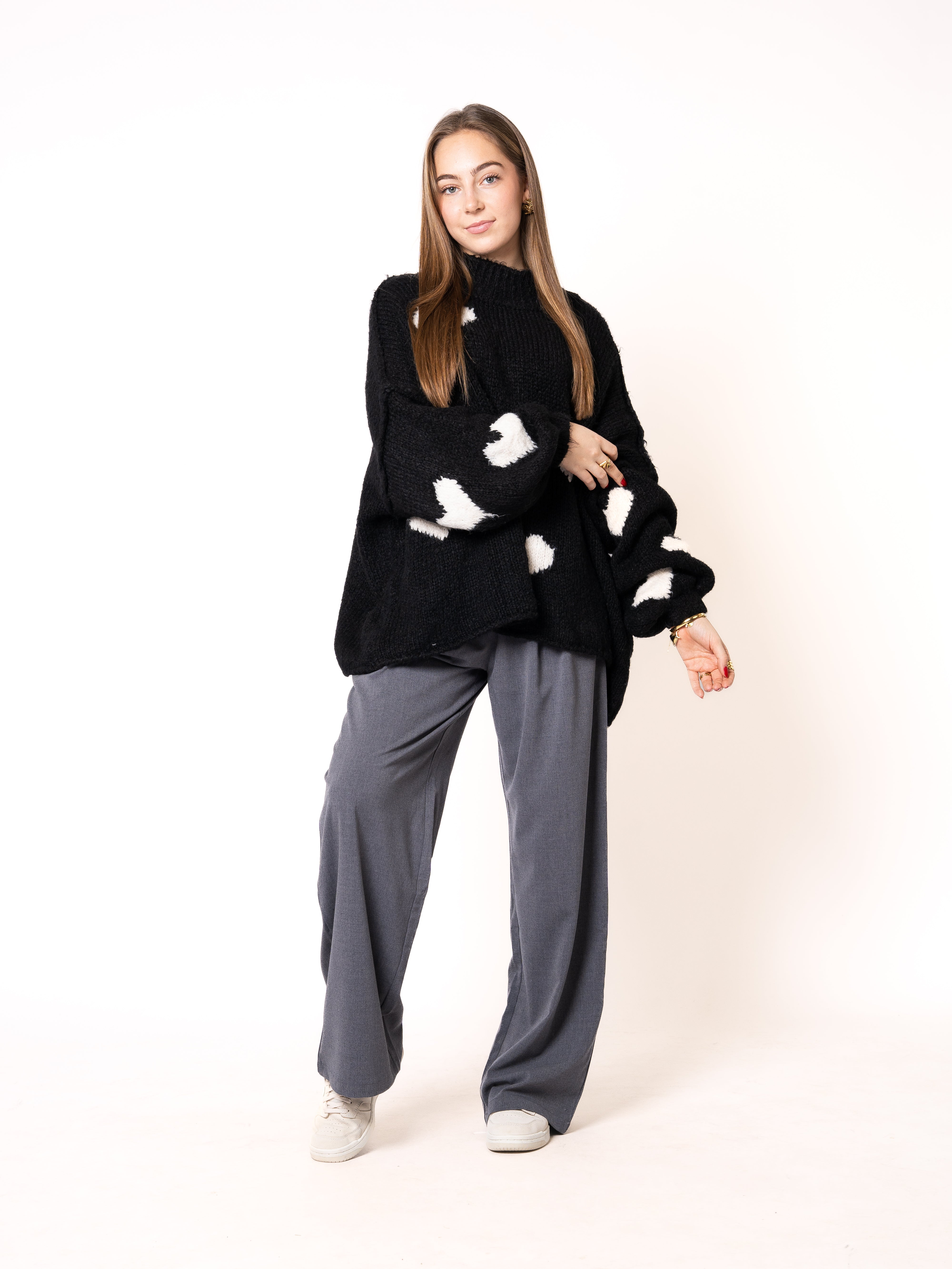 Strickpullover Felina mit Herzchen - Schwarz