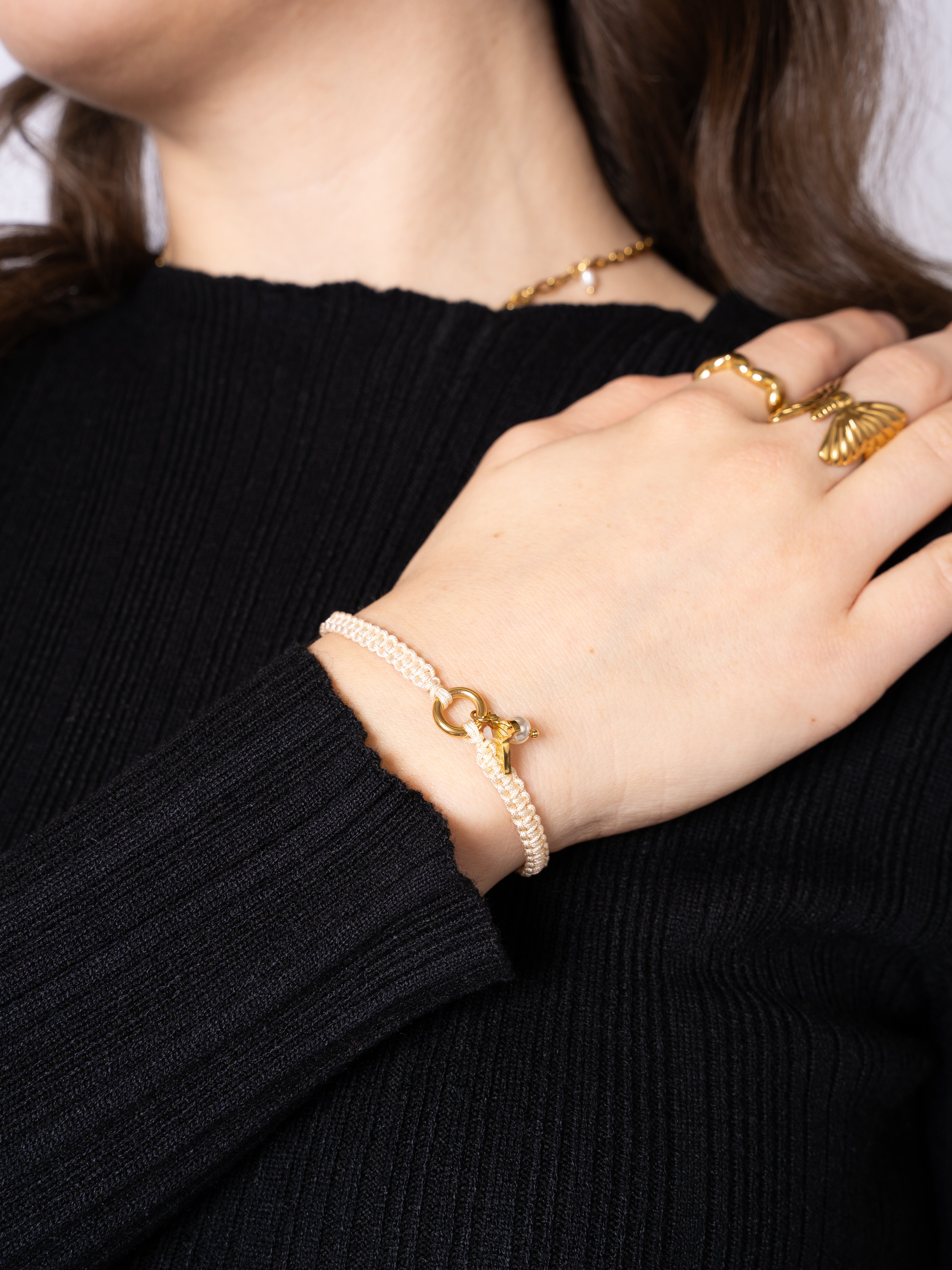 Braided Armband Mermaid - Beige mit Gold