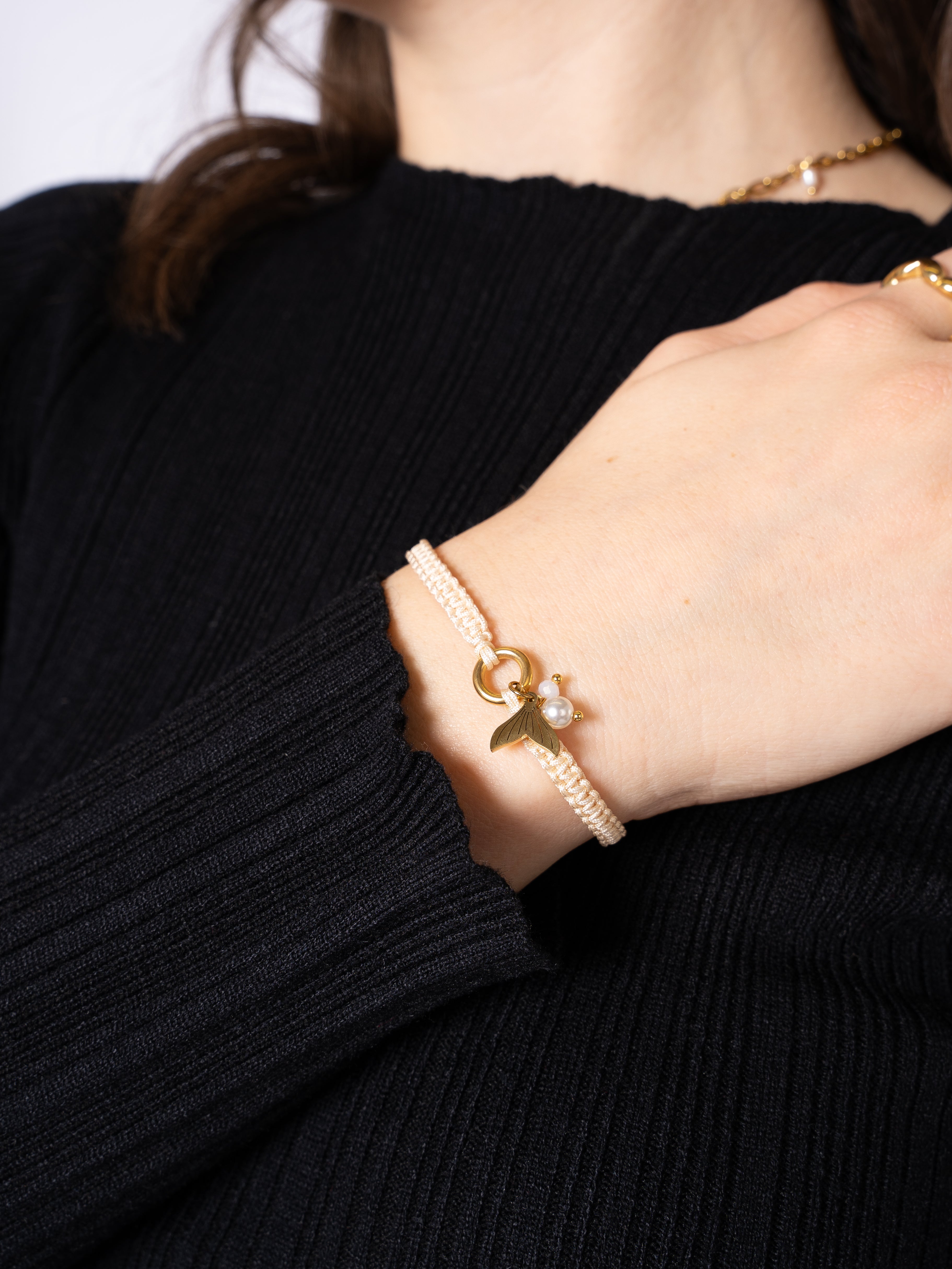 Braided Armband Mermaid - Beige mit Gold
