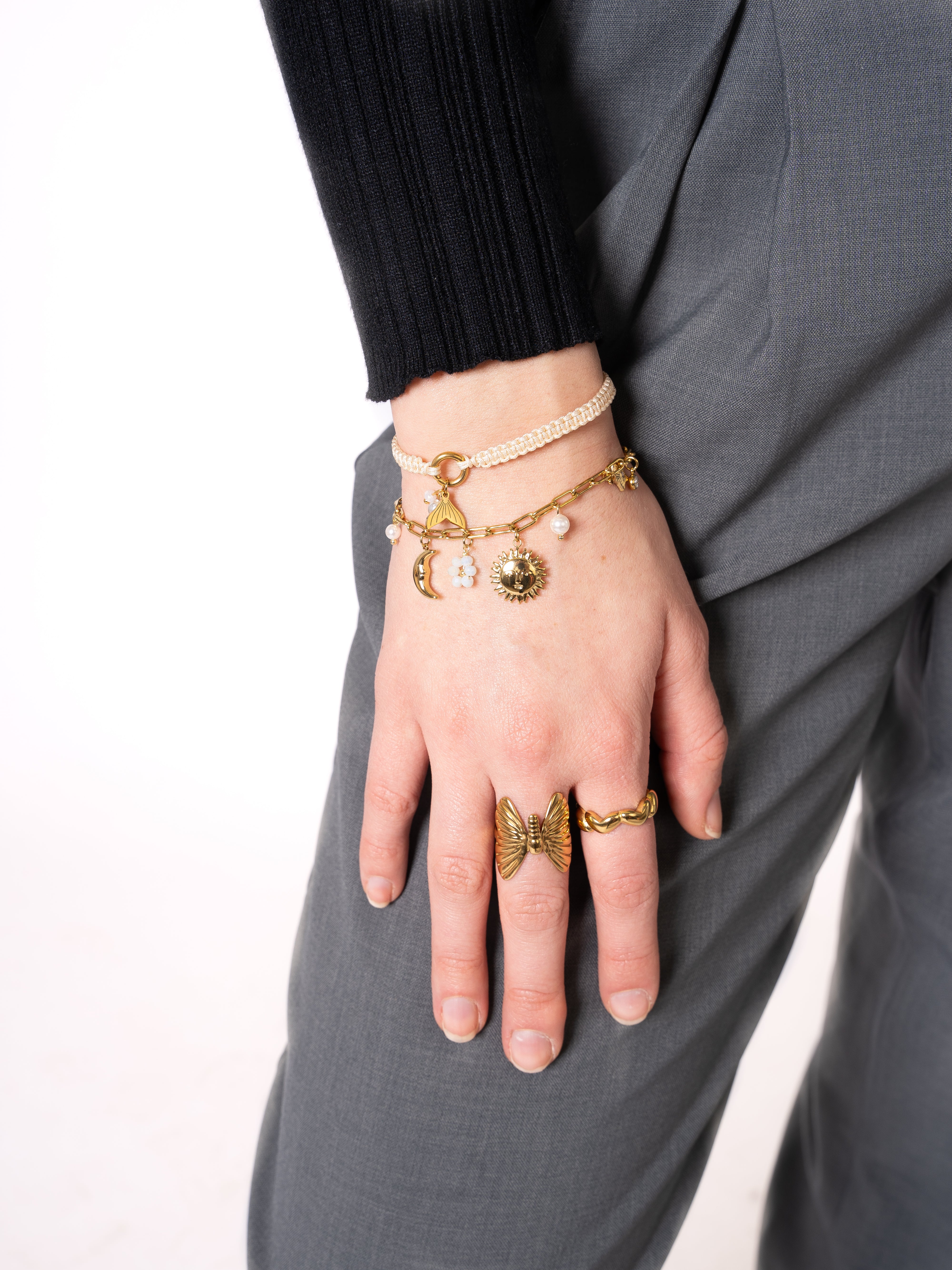 Braided Armband Mermaid - Beige mit Gold