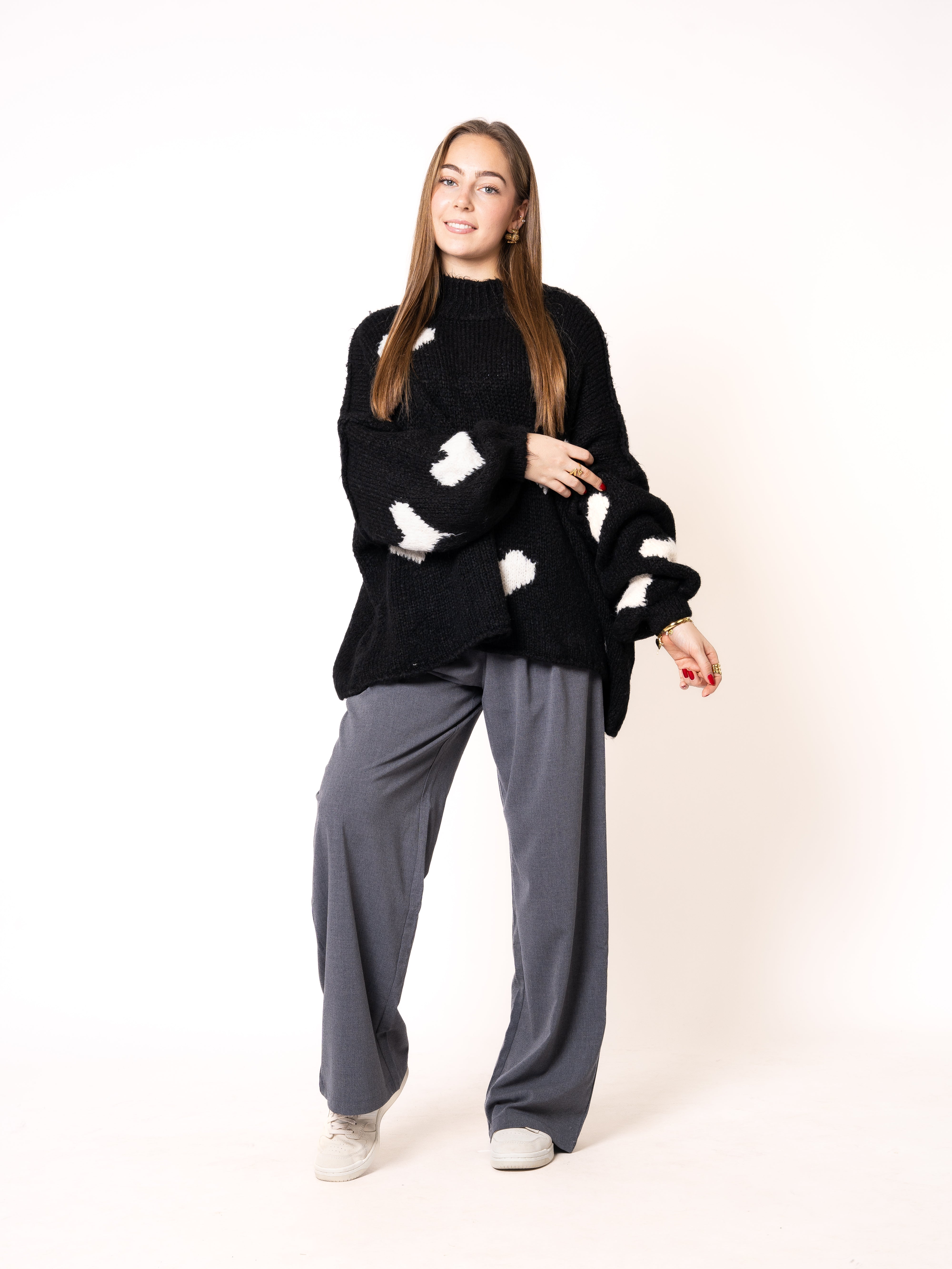 Strickpullover Felina mit Herzchen - Schwarz
