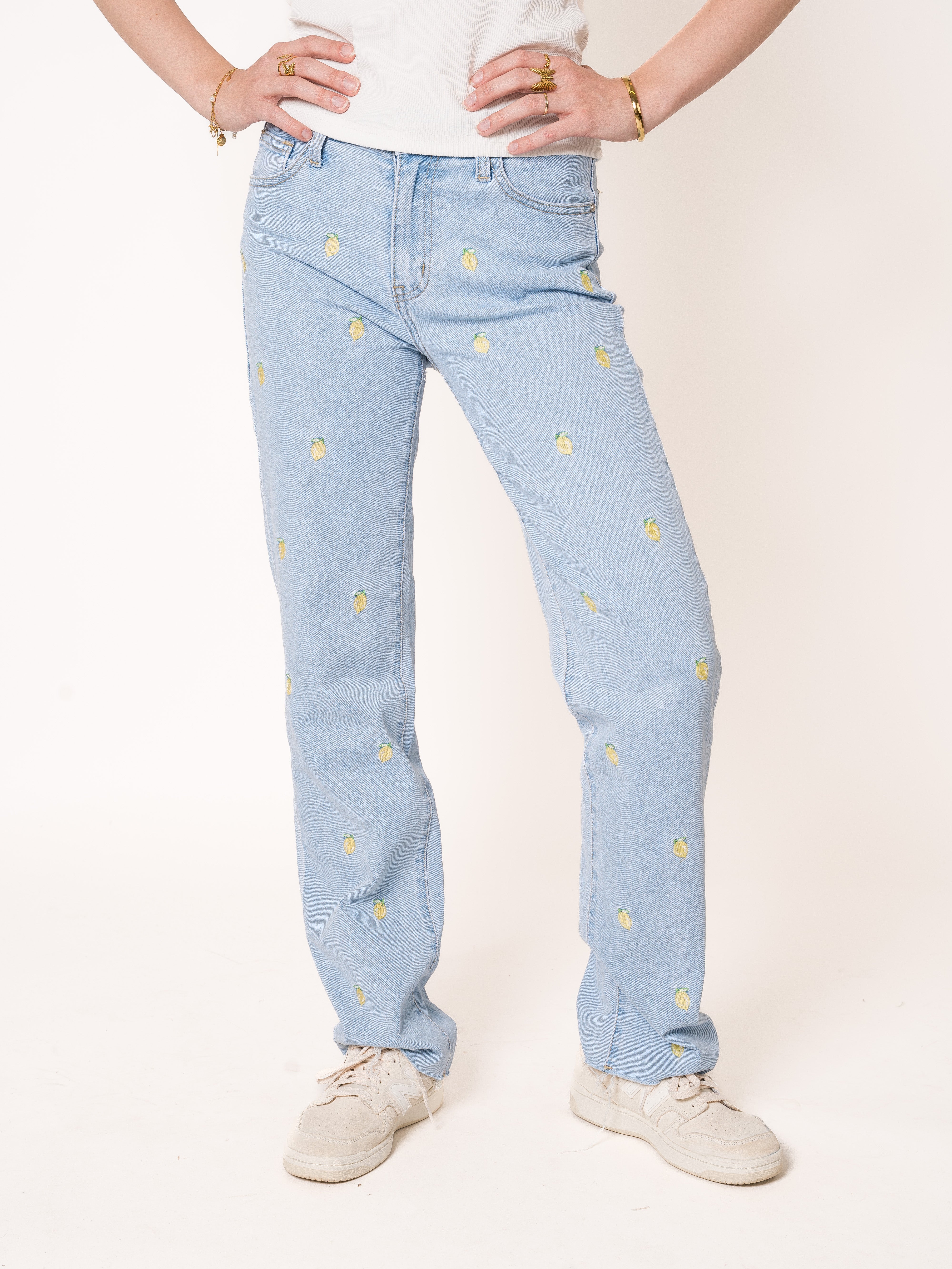Lemon Vibes Mid Waist Straight Leg Jeans