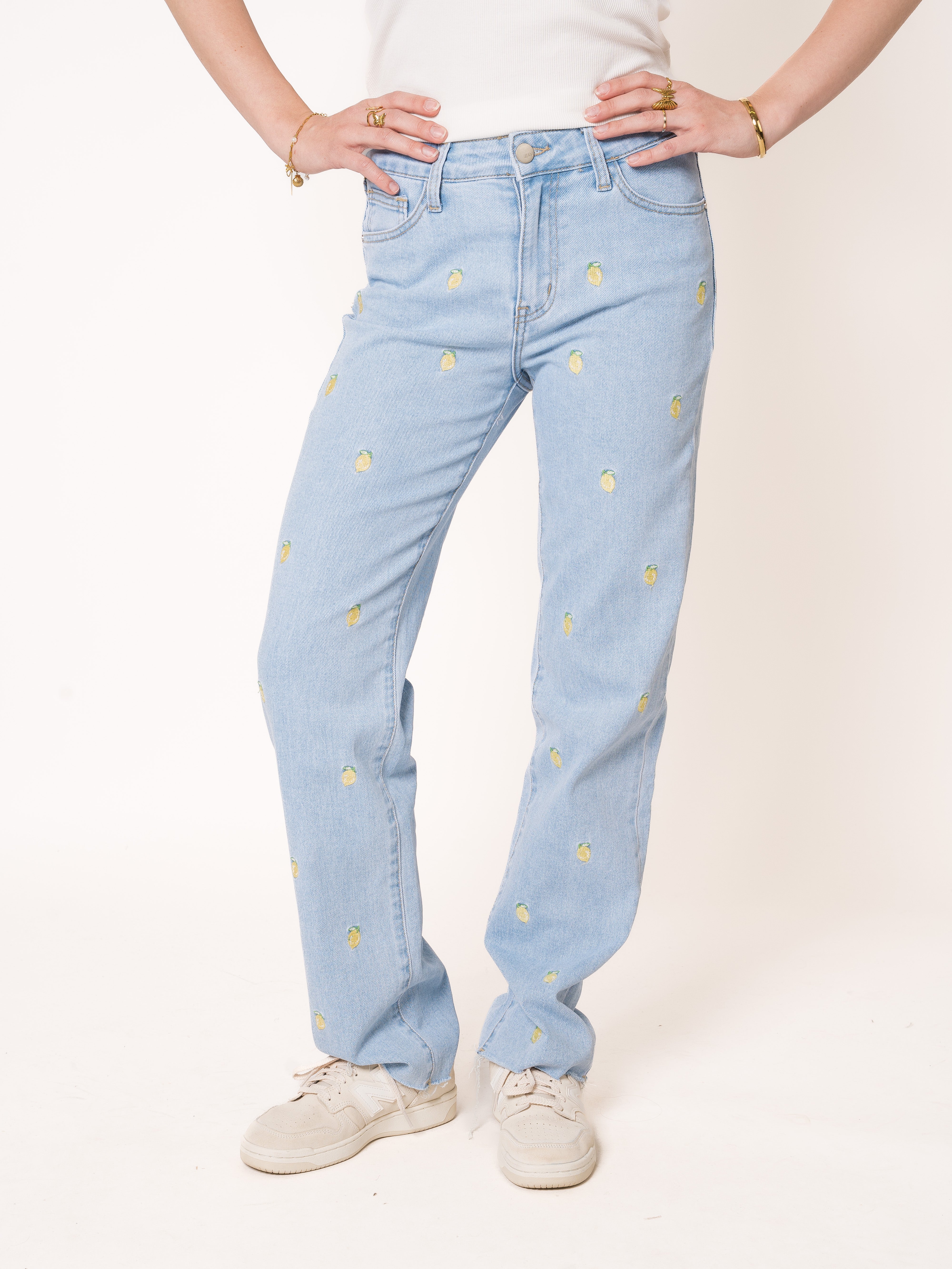 Lemon Vibes Mid Waist Straight Leg Jeans