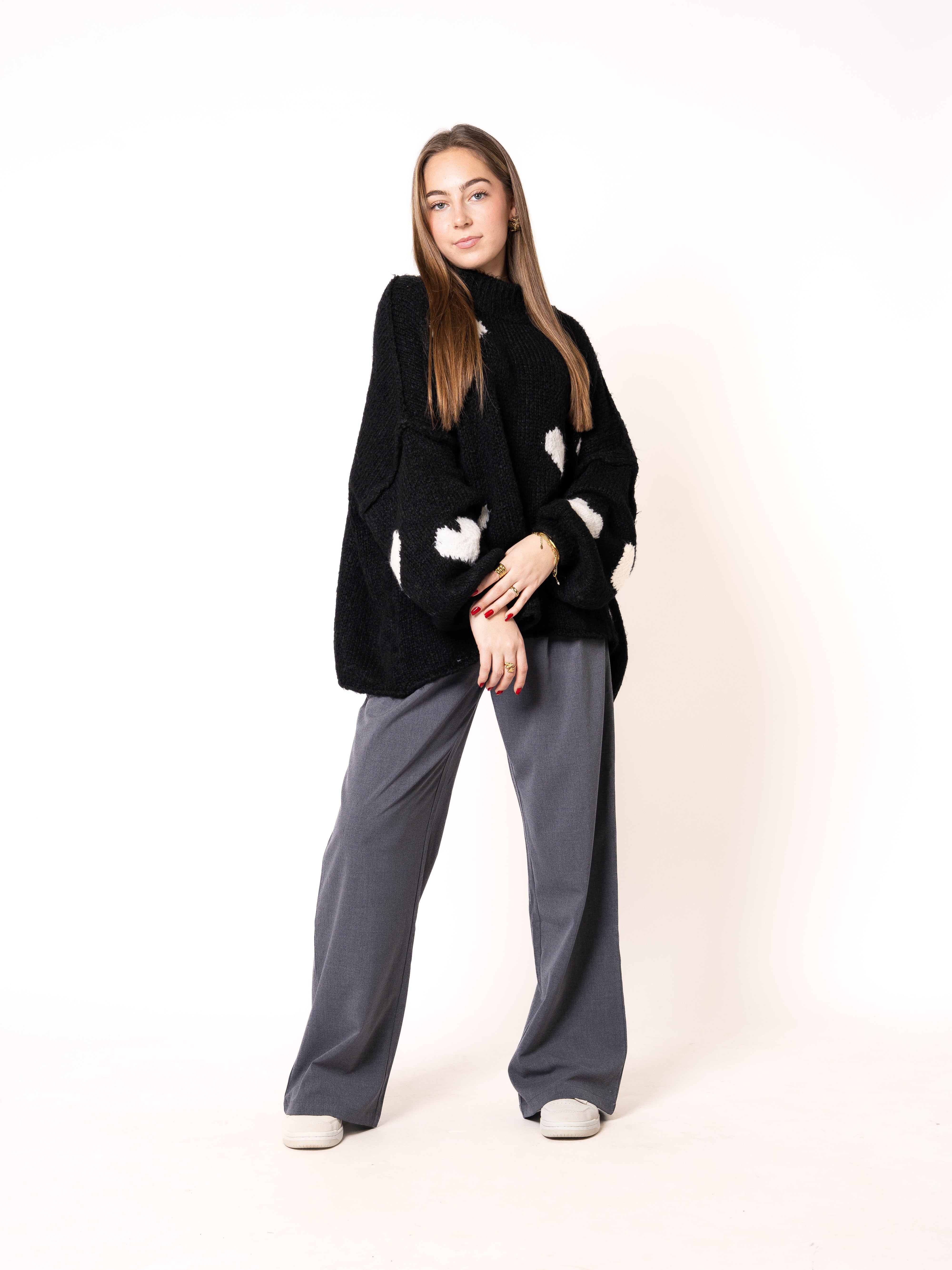 Strickpullover Felina mit Herzchen - Schwarz