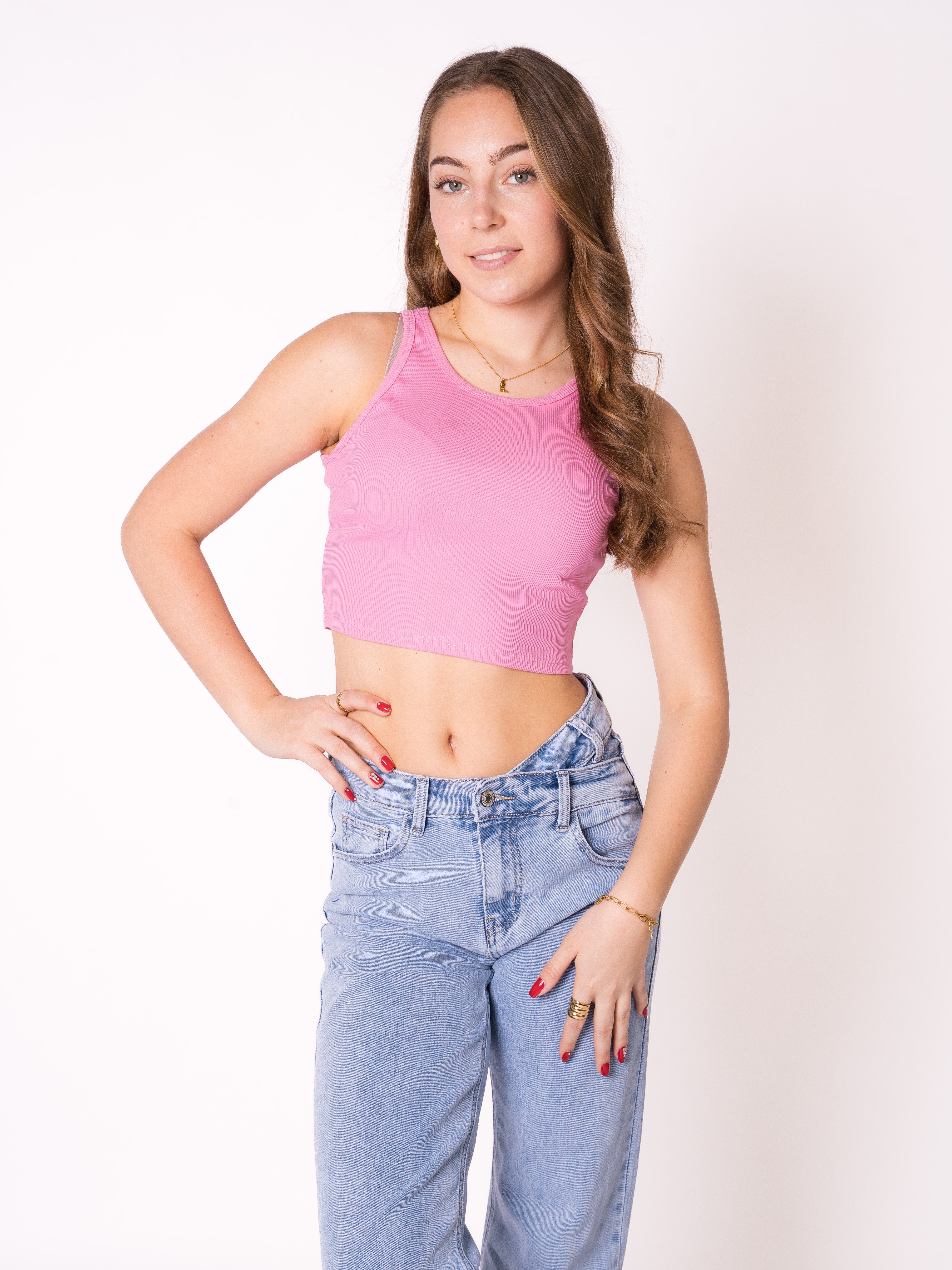 Ribbed Basic Crop Top - Pink