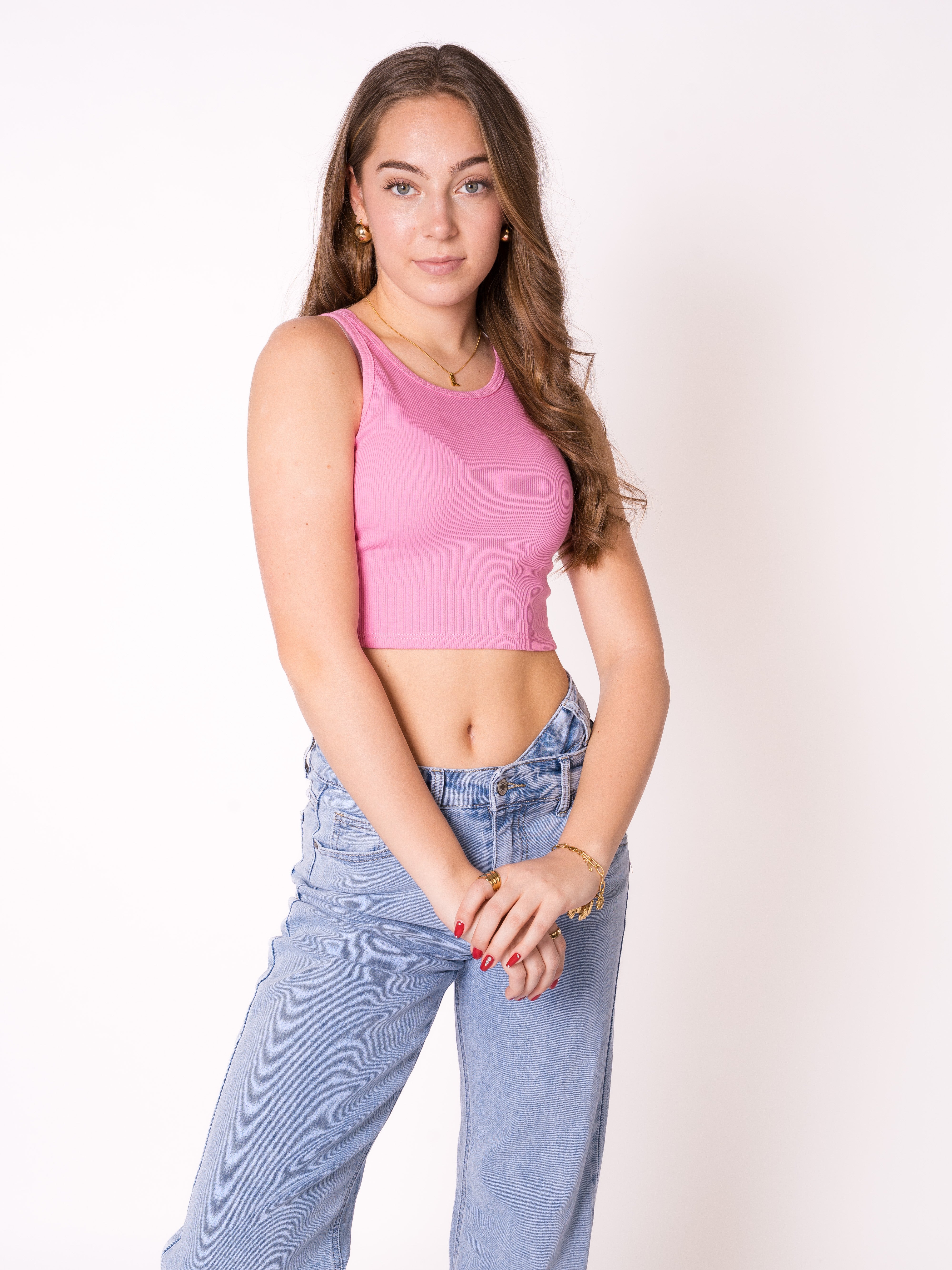 Ribbed Basic Crop Top - Pink