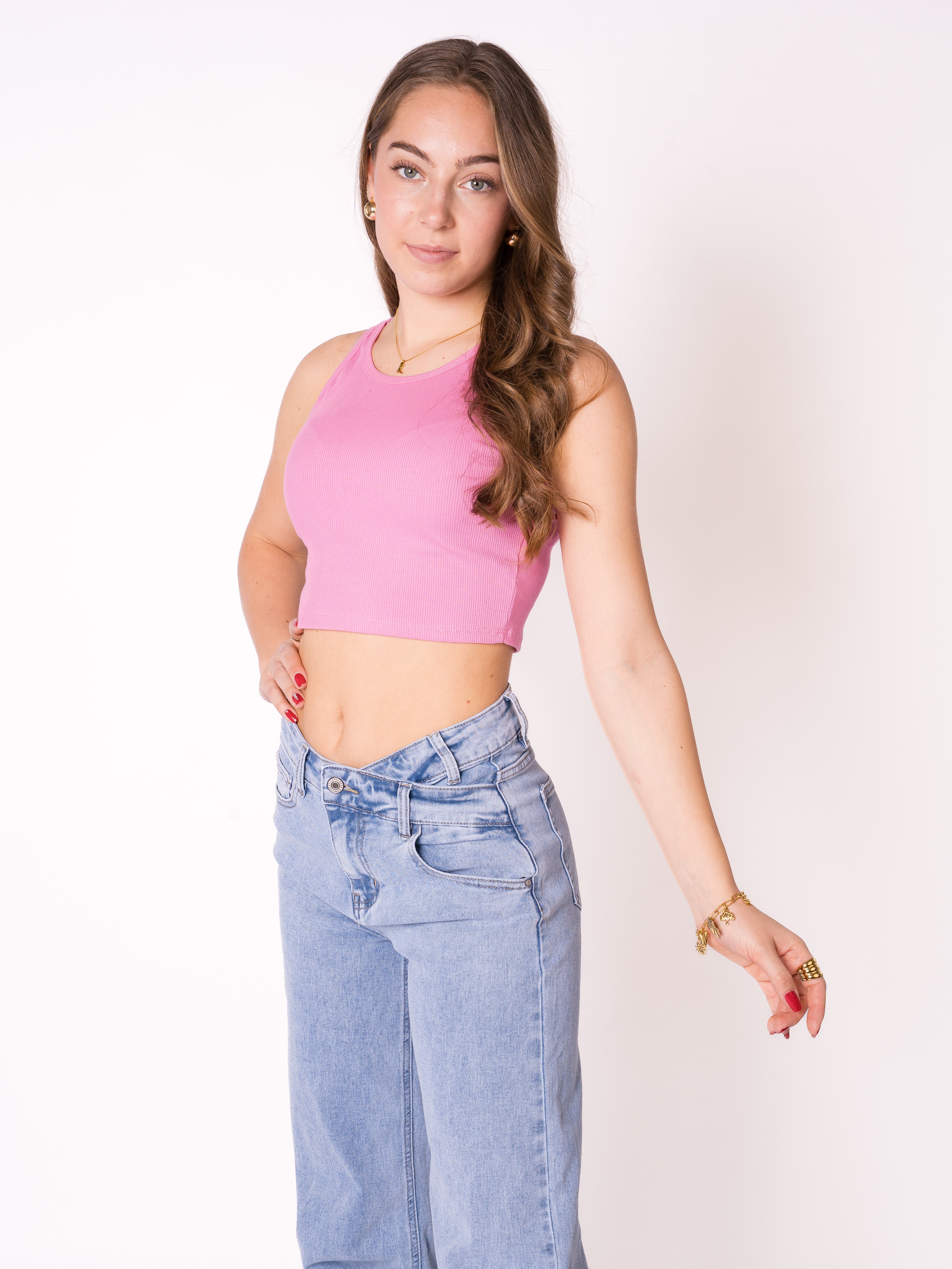 Ribbed Basic Crop Top - Pink