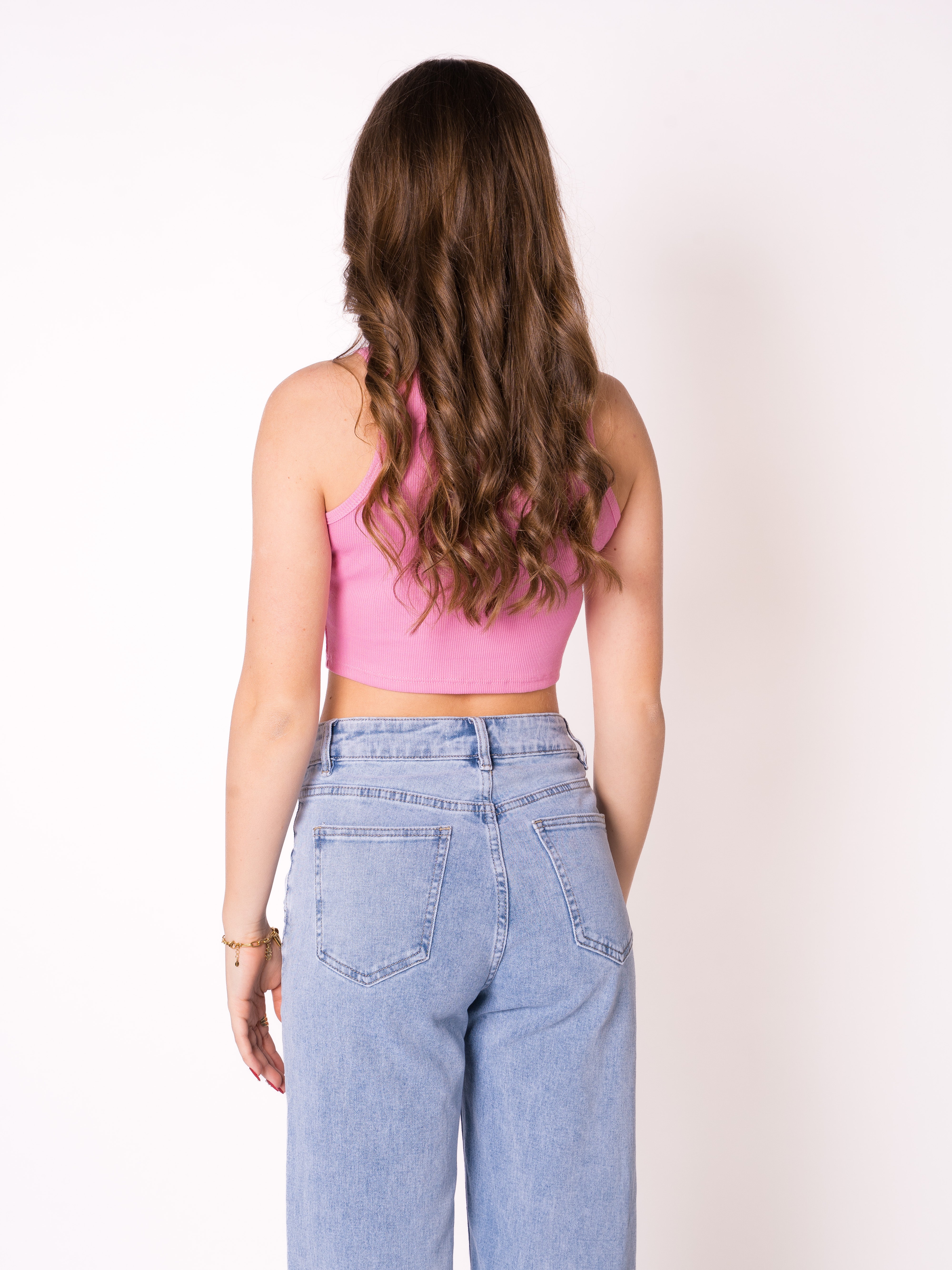 Ribbed Basic Crop Top - Pink