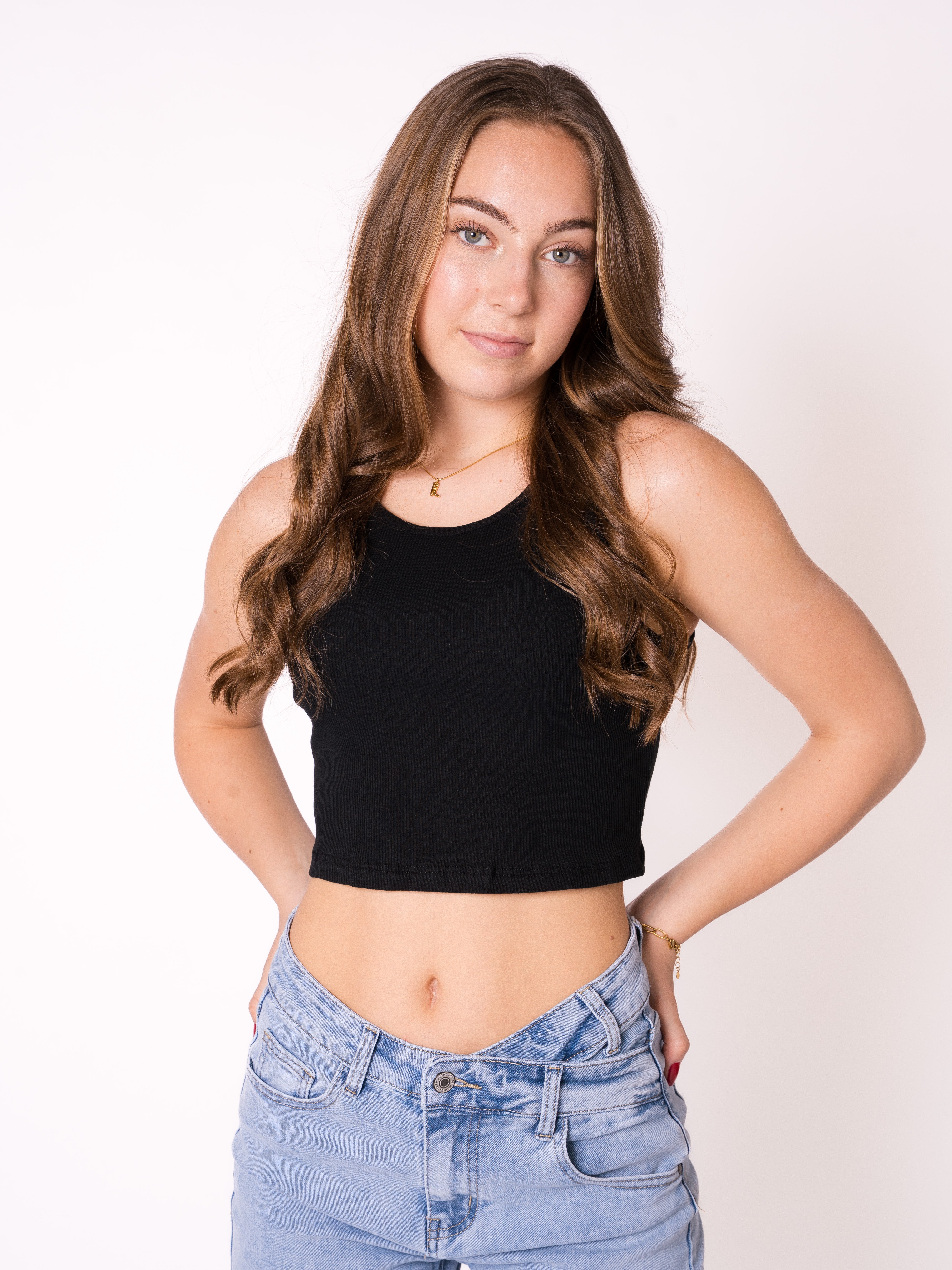 Ribbed Basic Crop Top - Schwarz