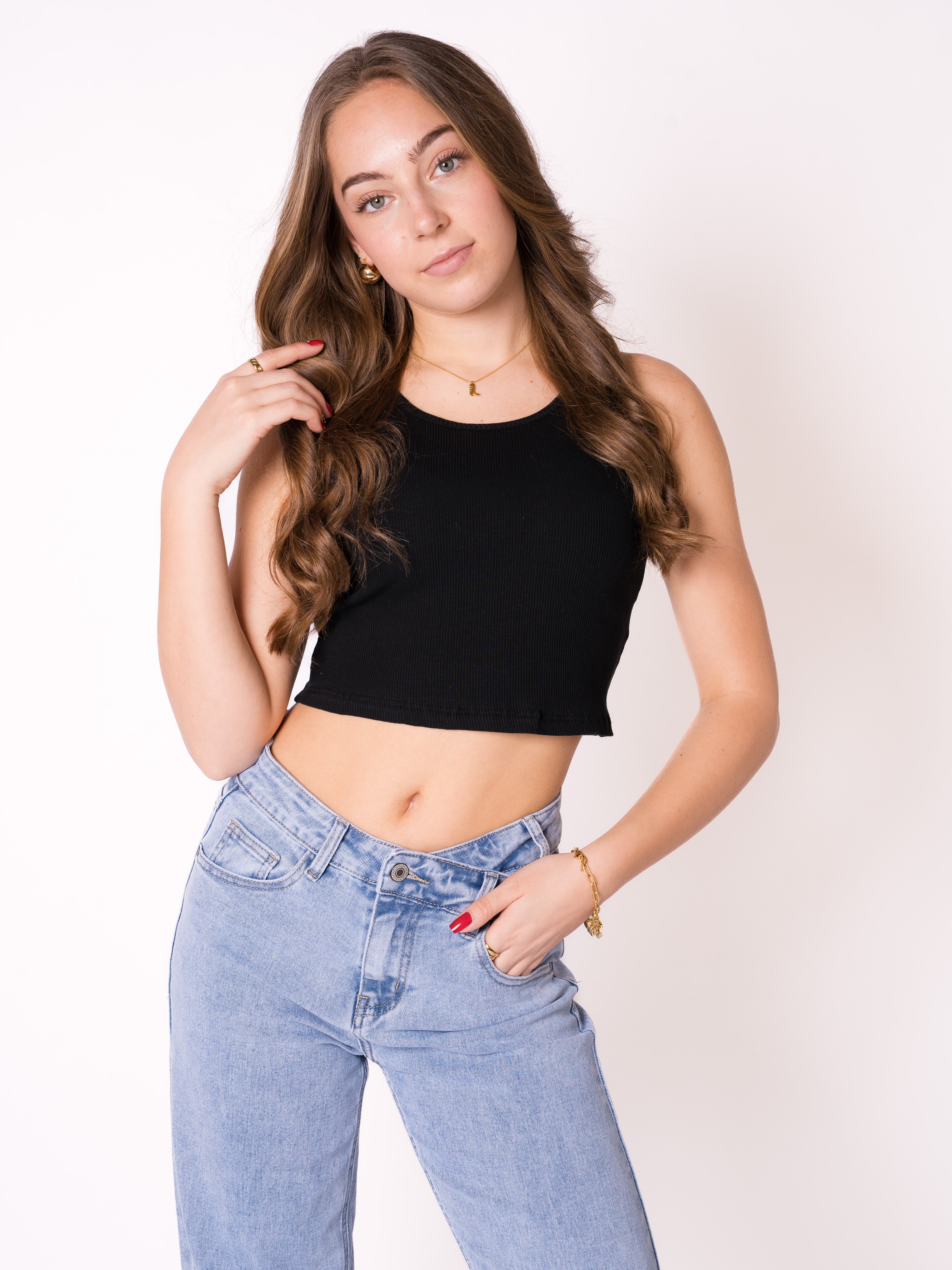 Ribbed Basic Crop Top - Schwarz