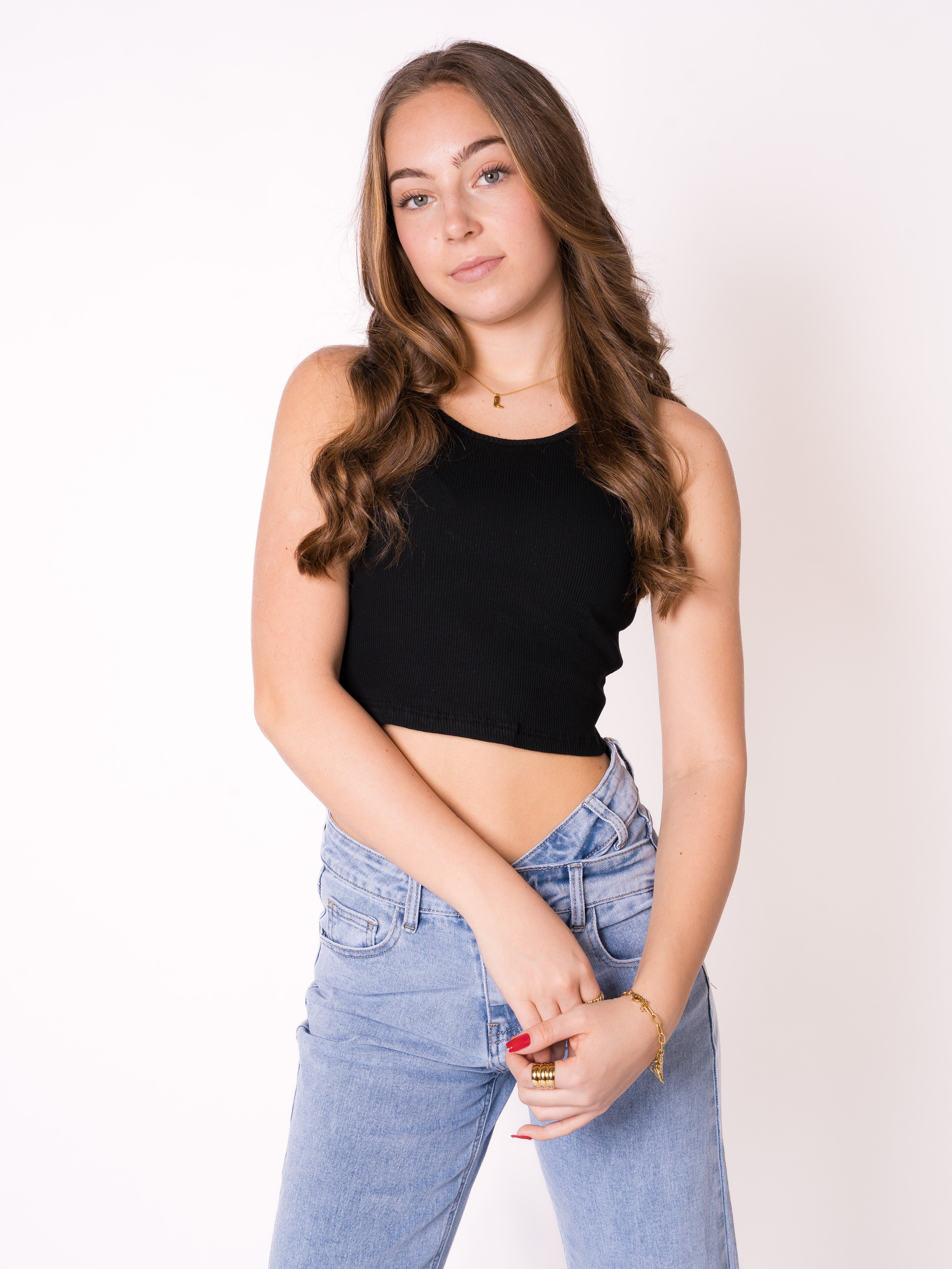 Ribbed Basic Crop Top - Schwarz