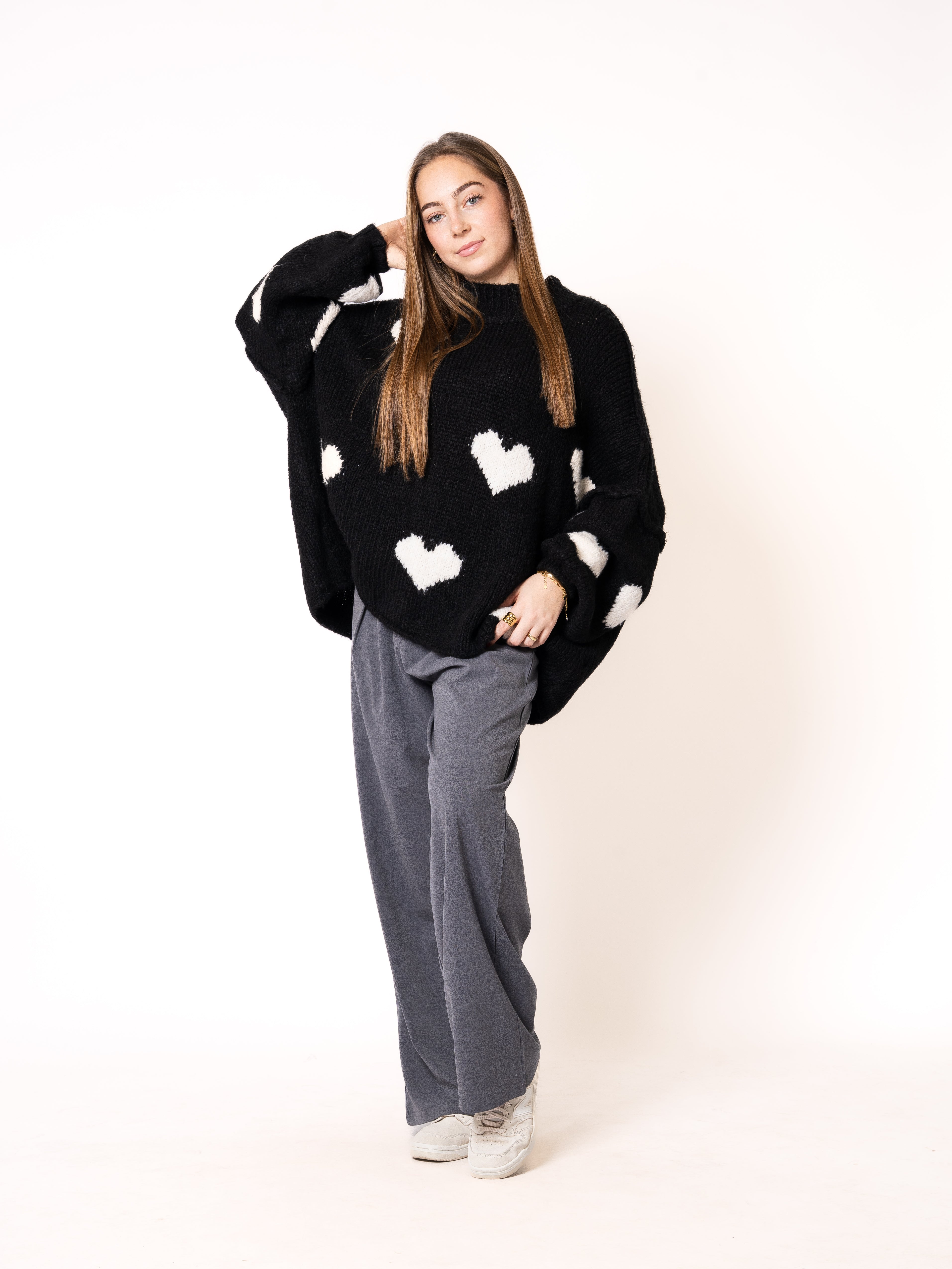 Strickpullover Felina mit Herzchen - Schwarz