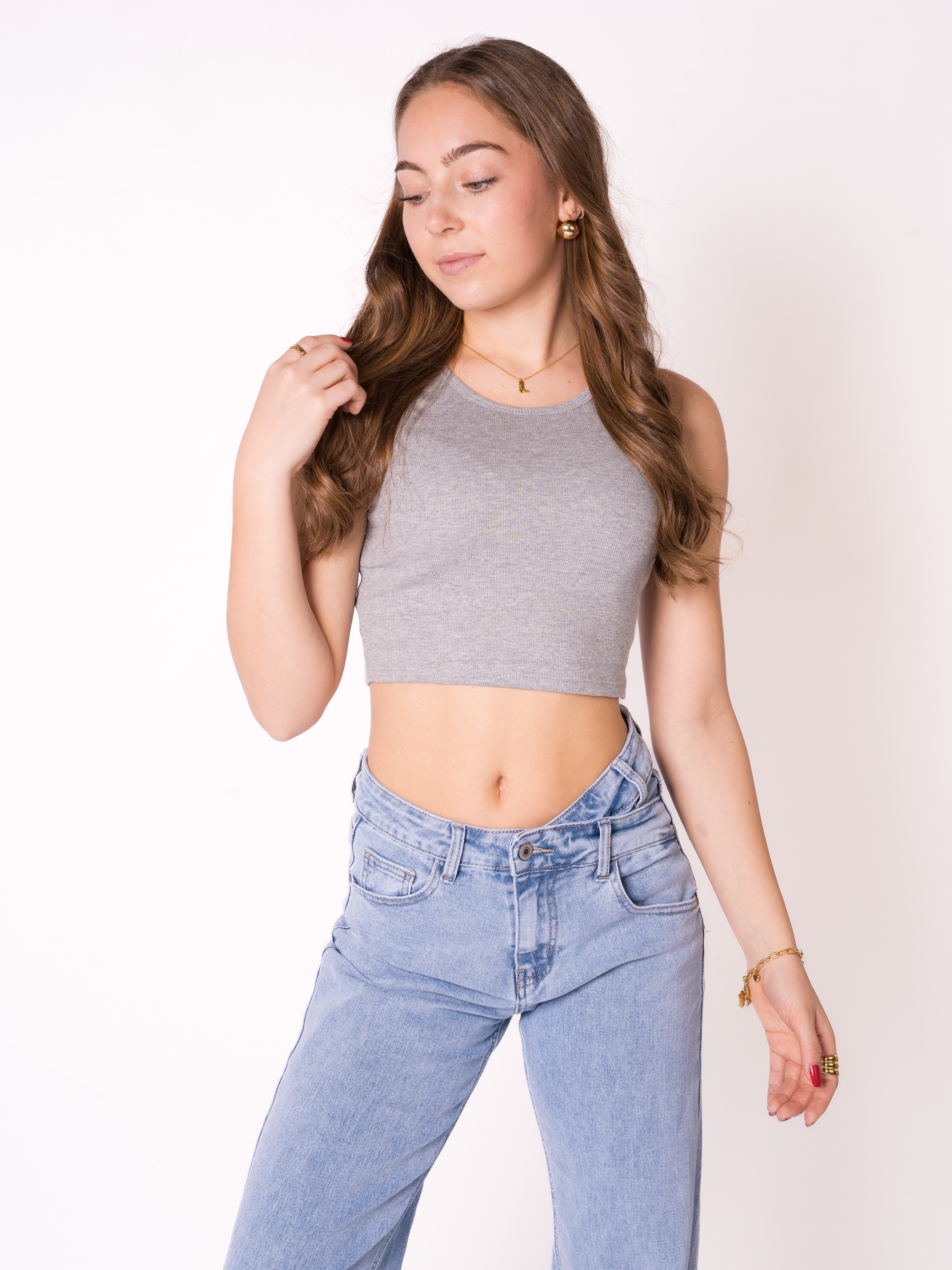 Ribbed Basic Crop Top - Grau