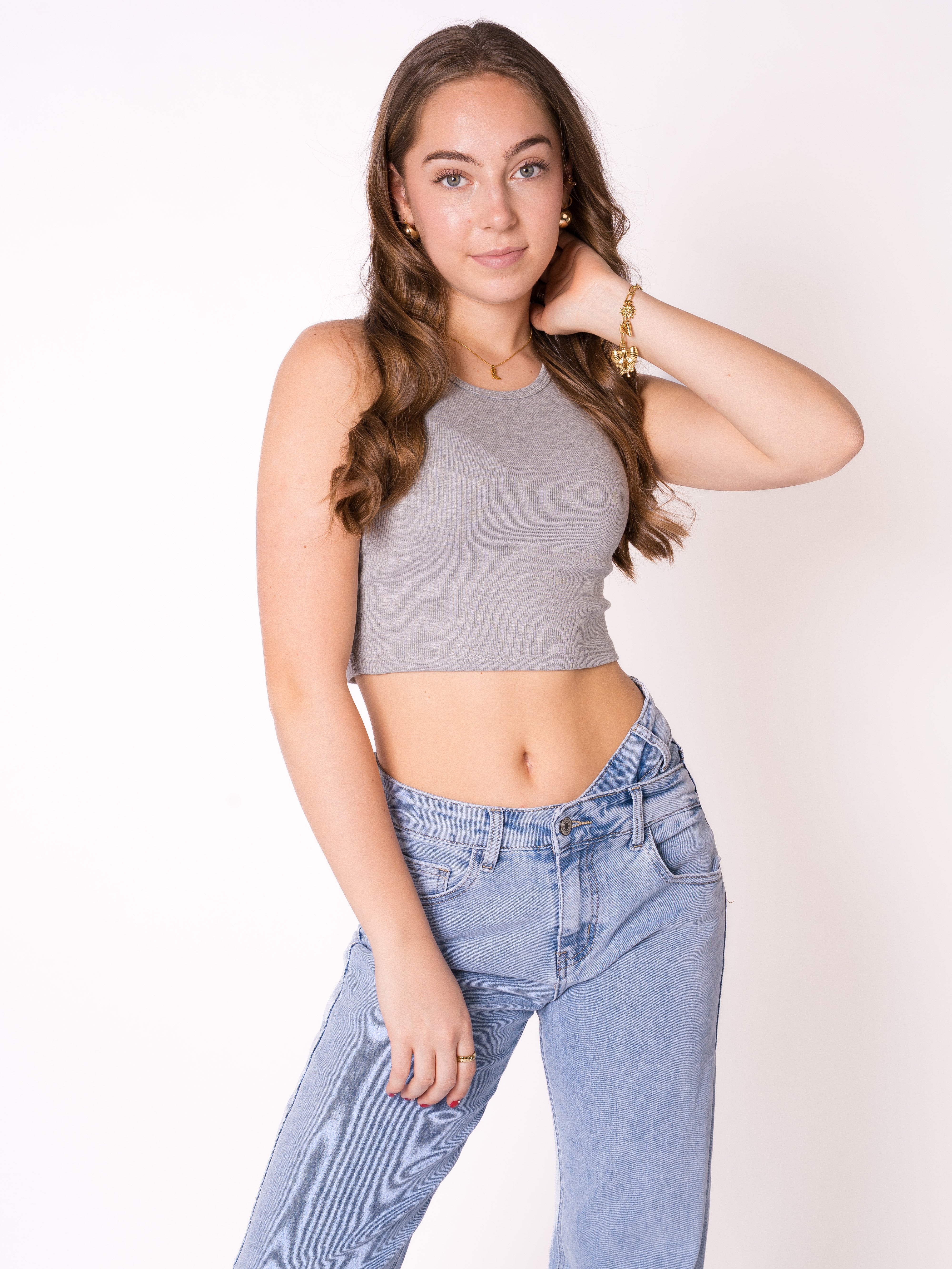 Ribbed Basic Crop Top - Grau