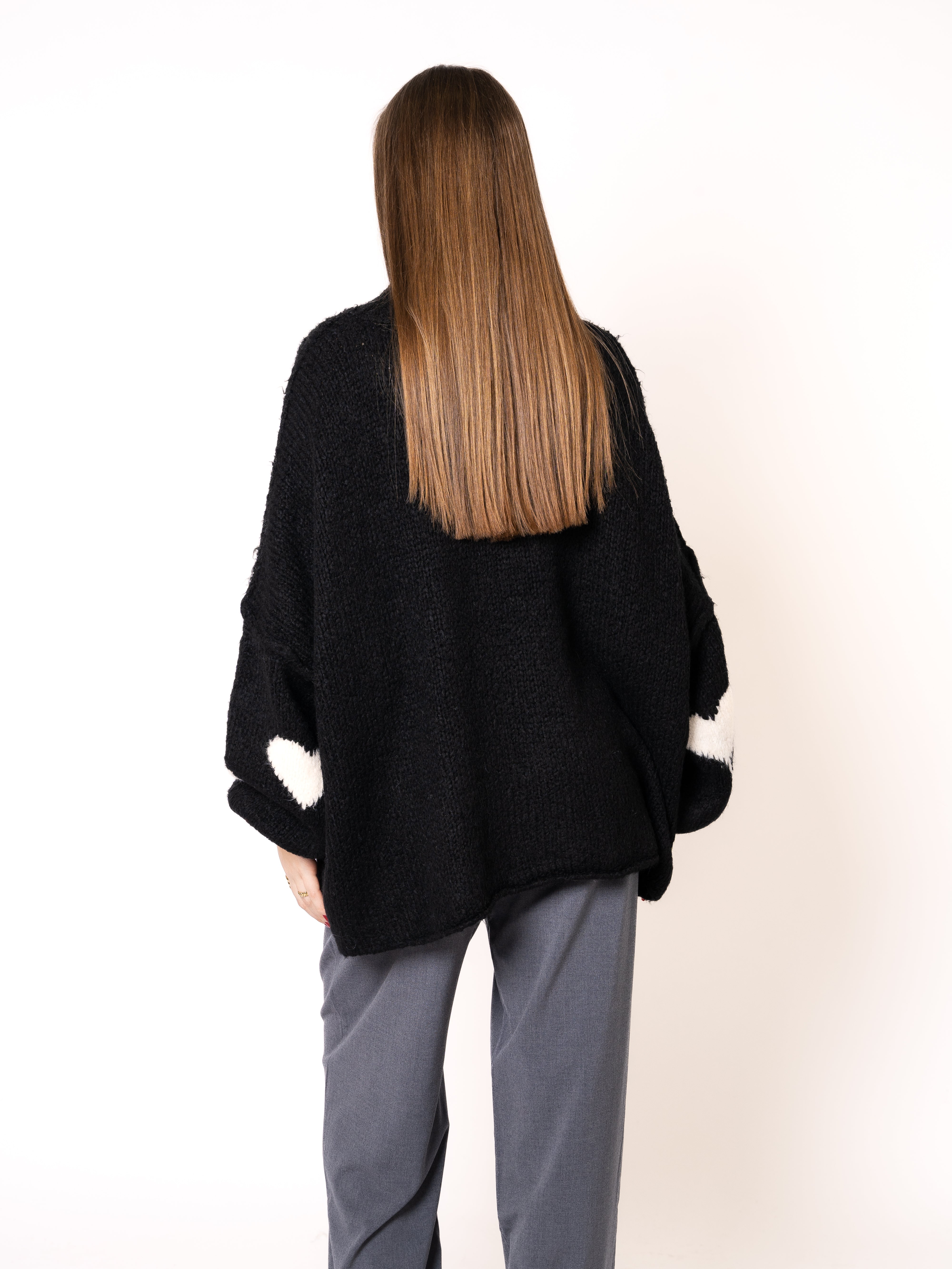 Strickpullover Felina mit Herzchen - Schwarz