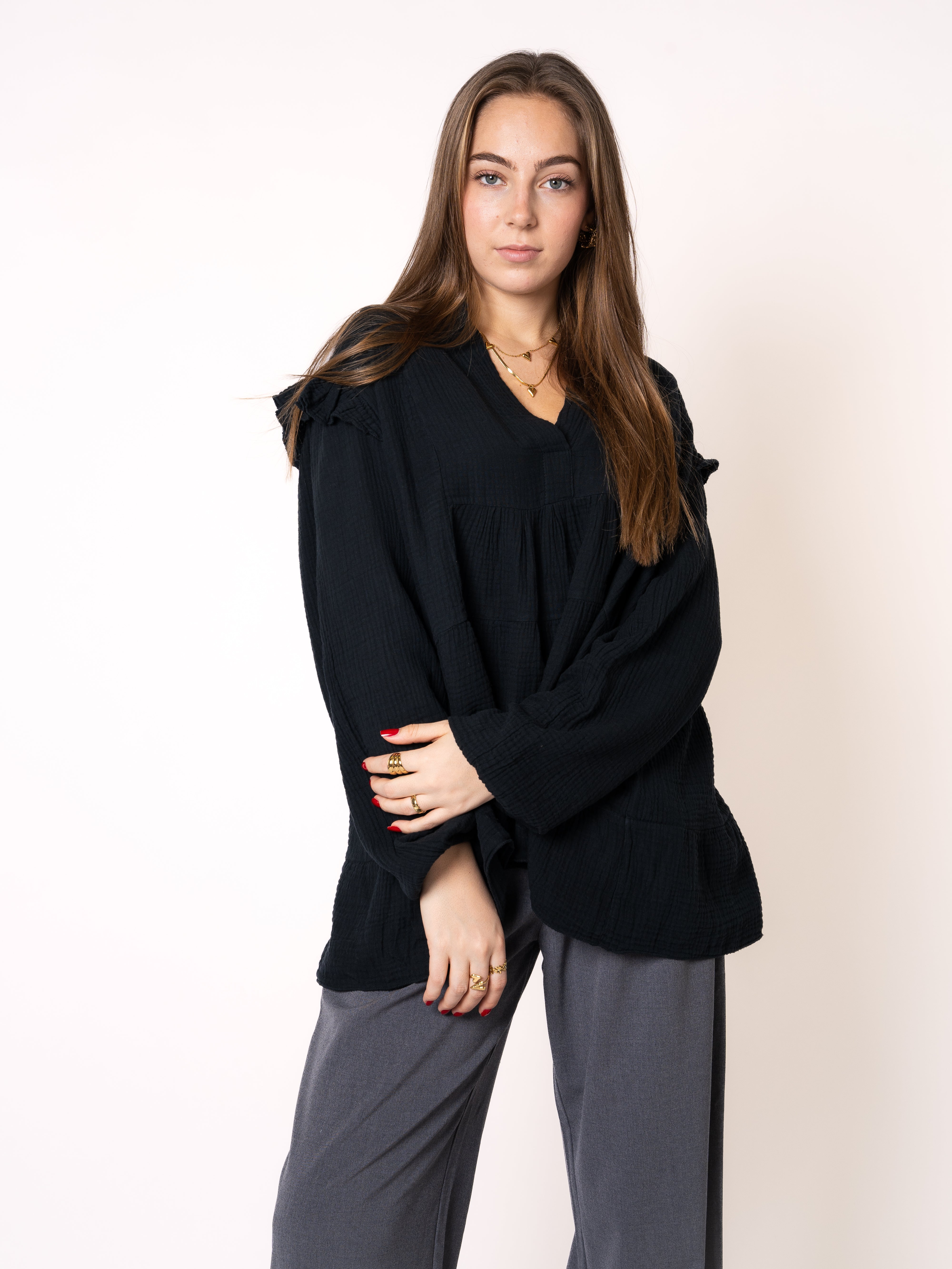 Musselinbluse Cecilia - Schwarz