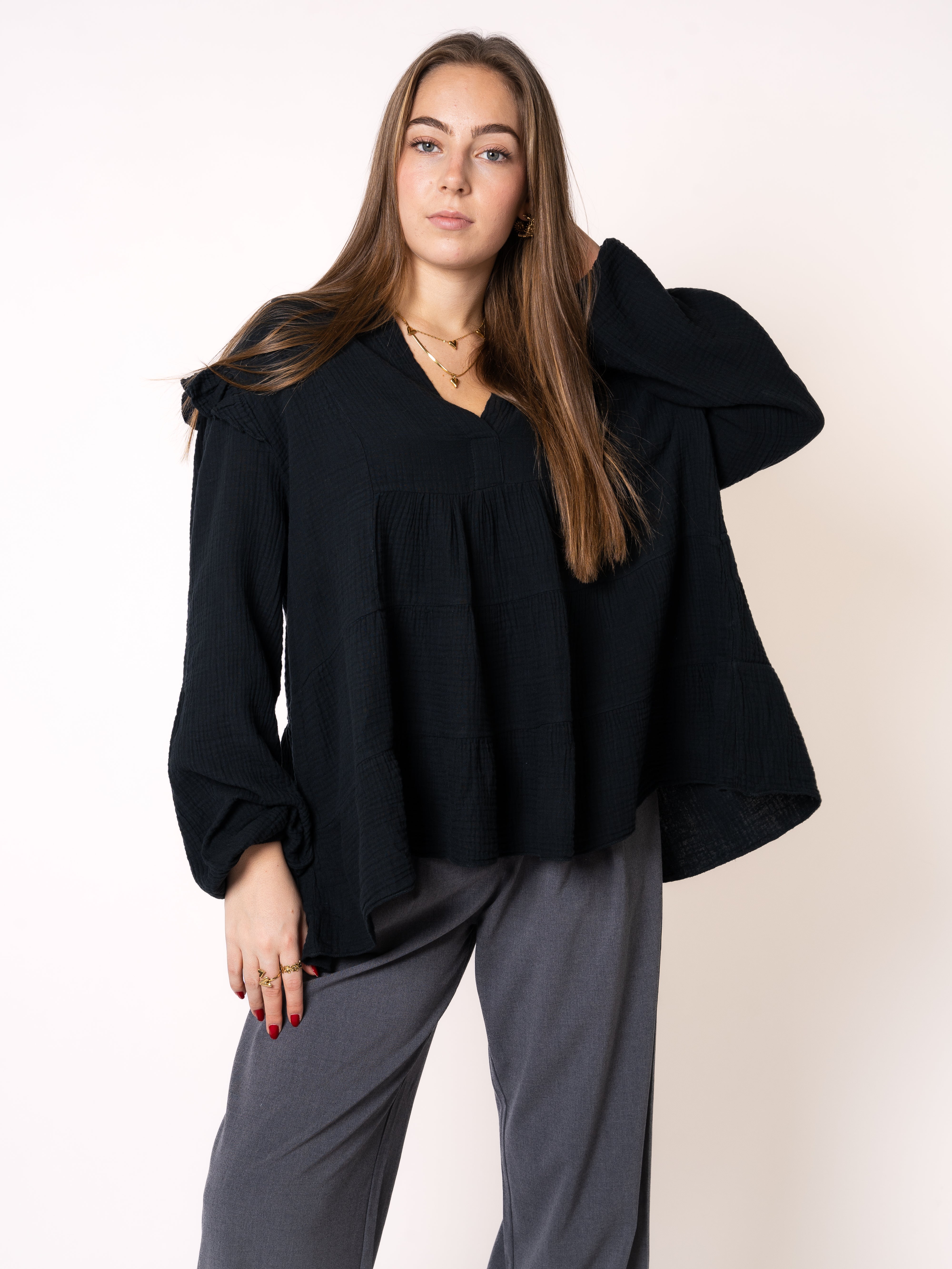 Musselinbluse Cecilia - Schwarz