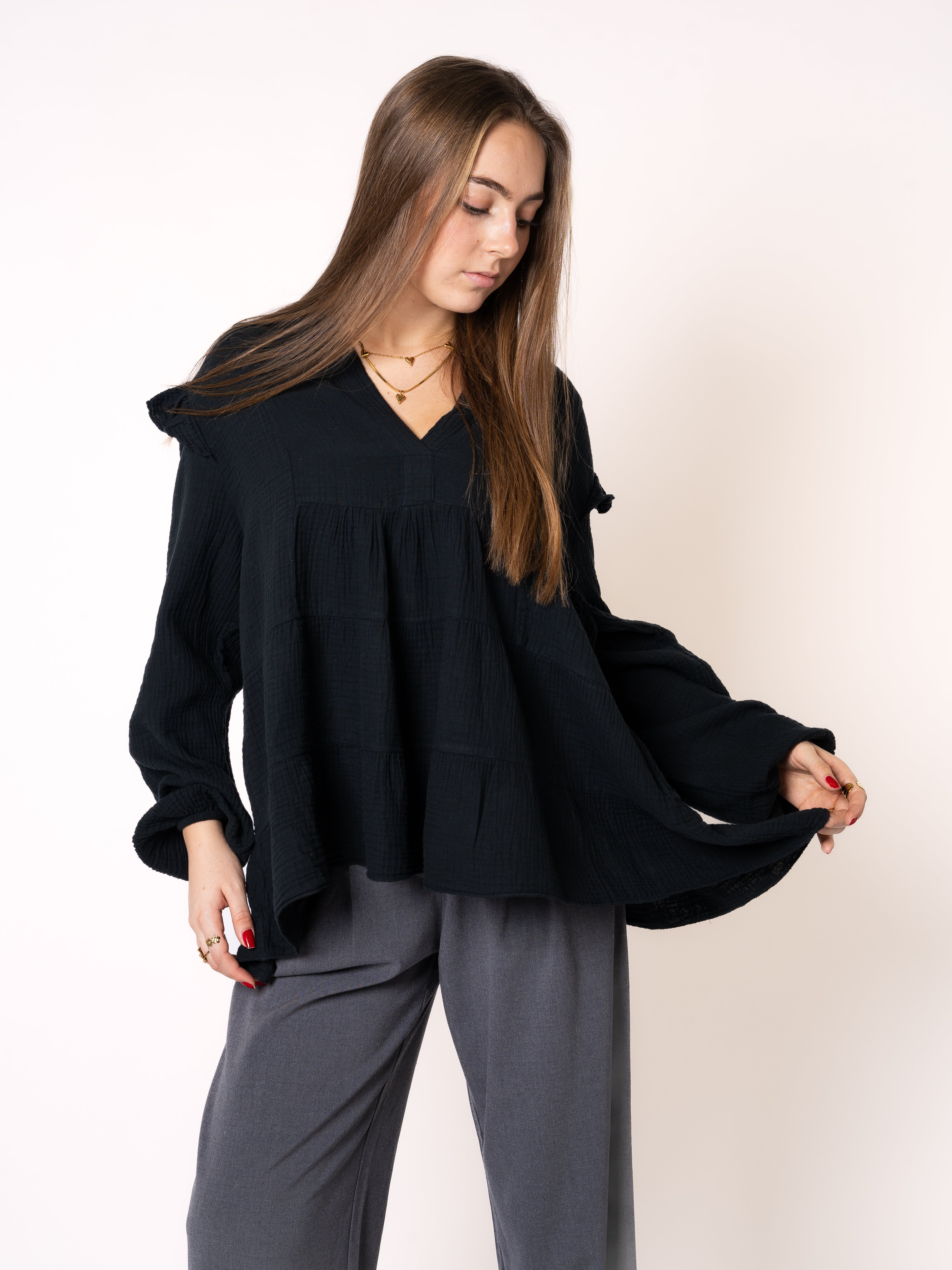 Musselinbluse Cecilia - Schwarz
