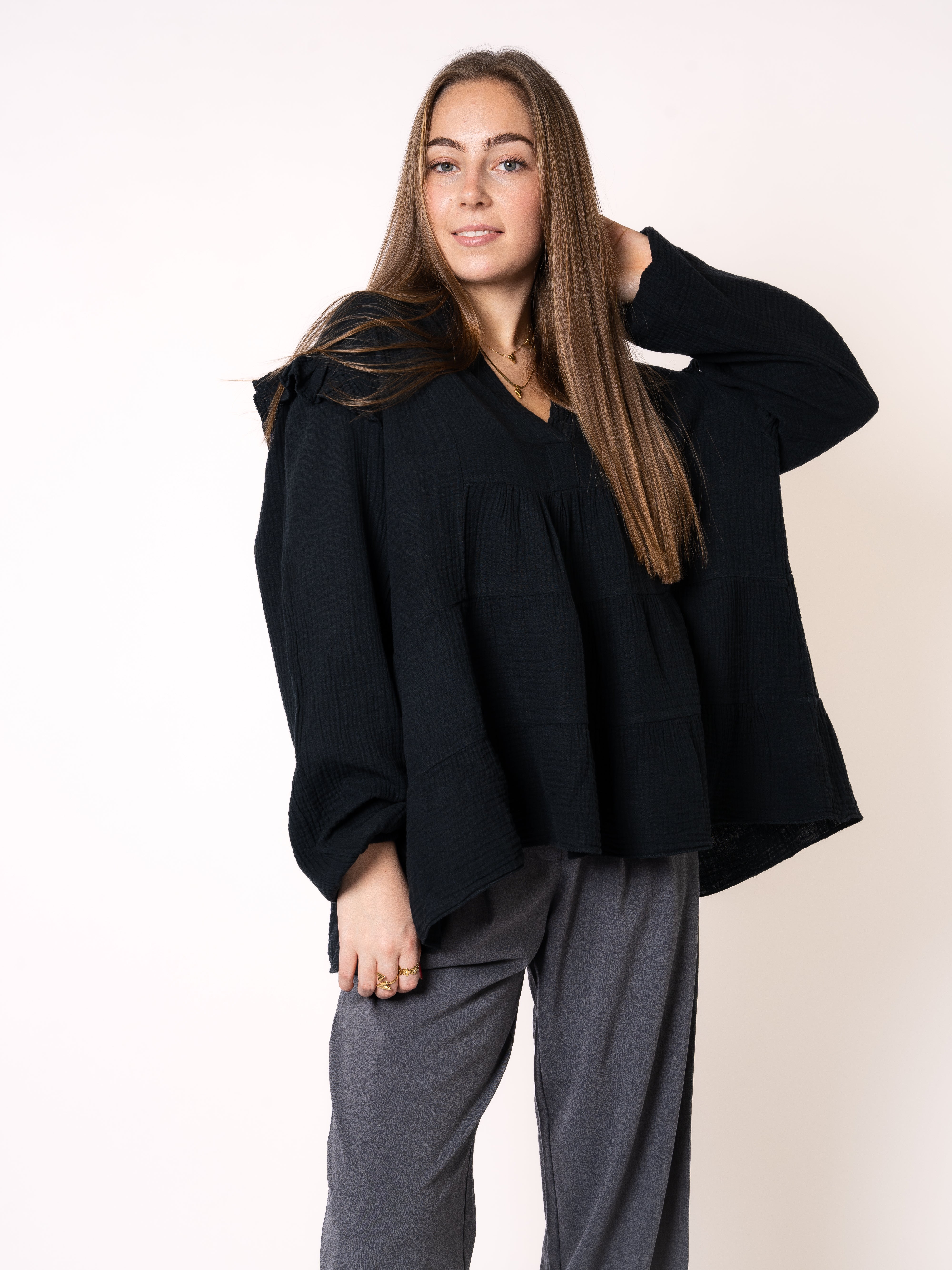Musselinbluse Cecilia - Schwarz