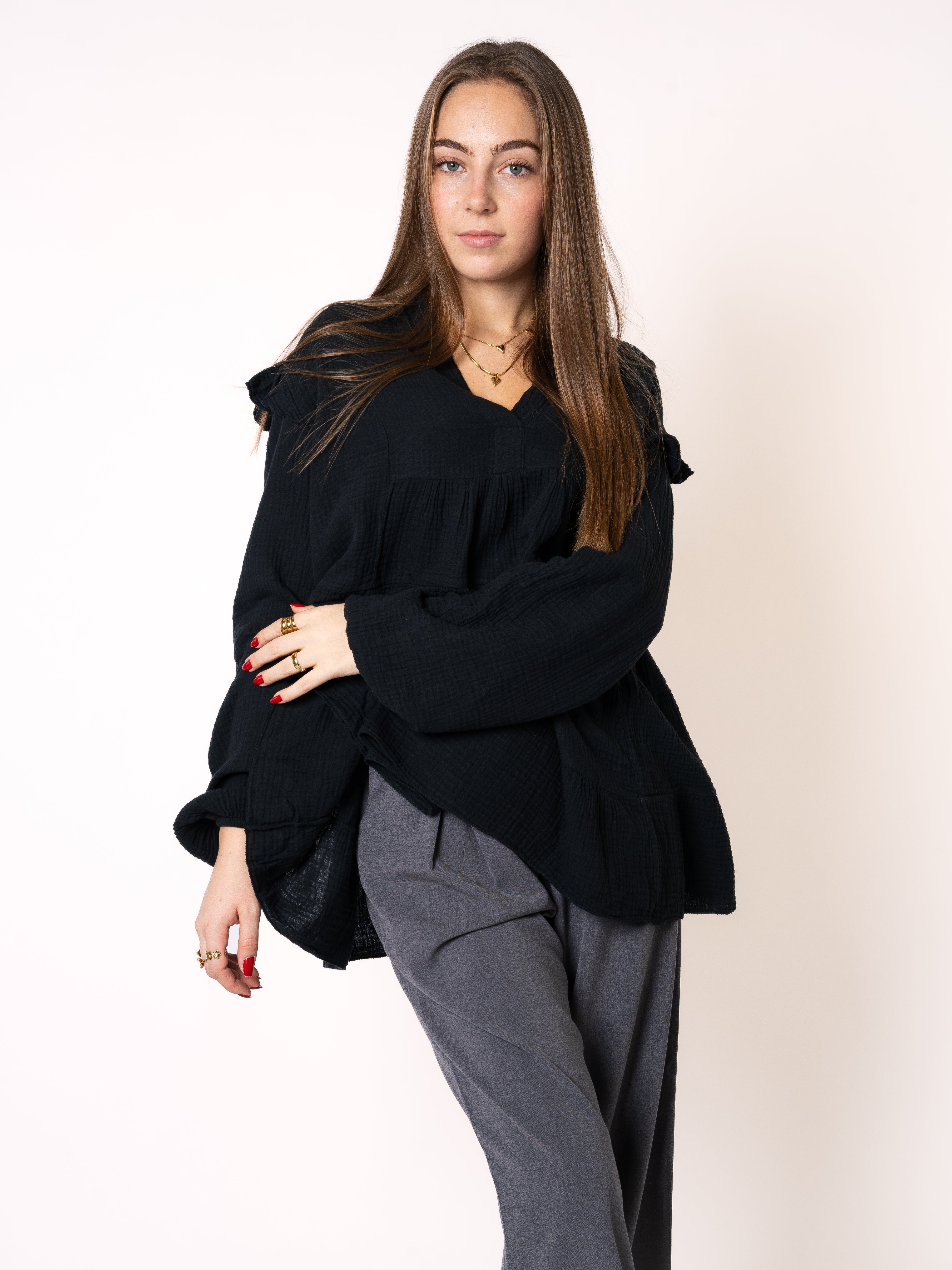 Musselinbluse Cecilia - Schwarz