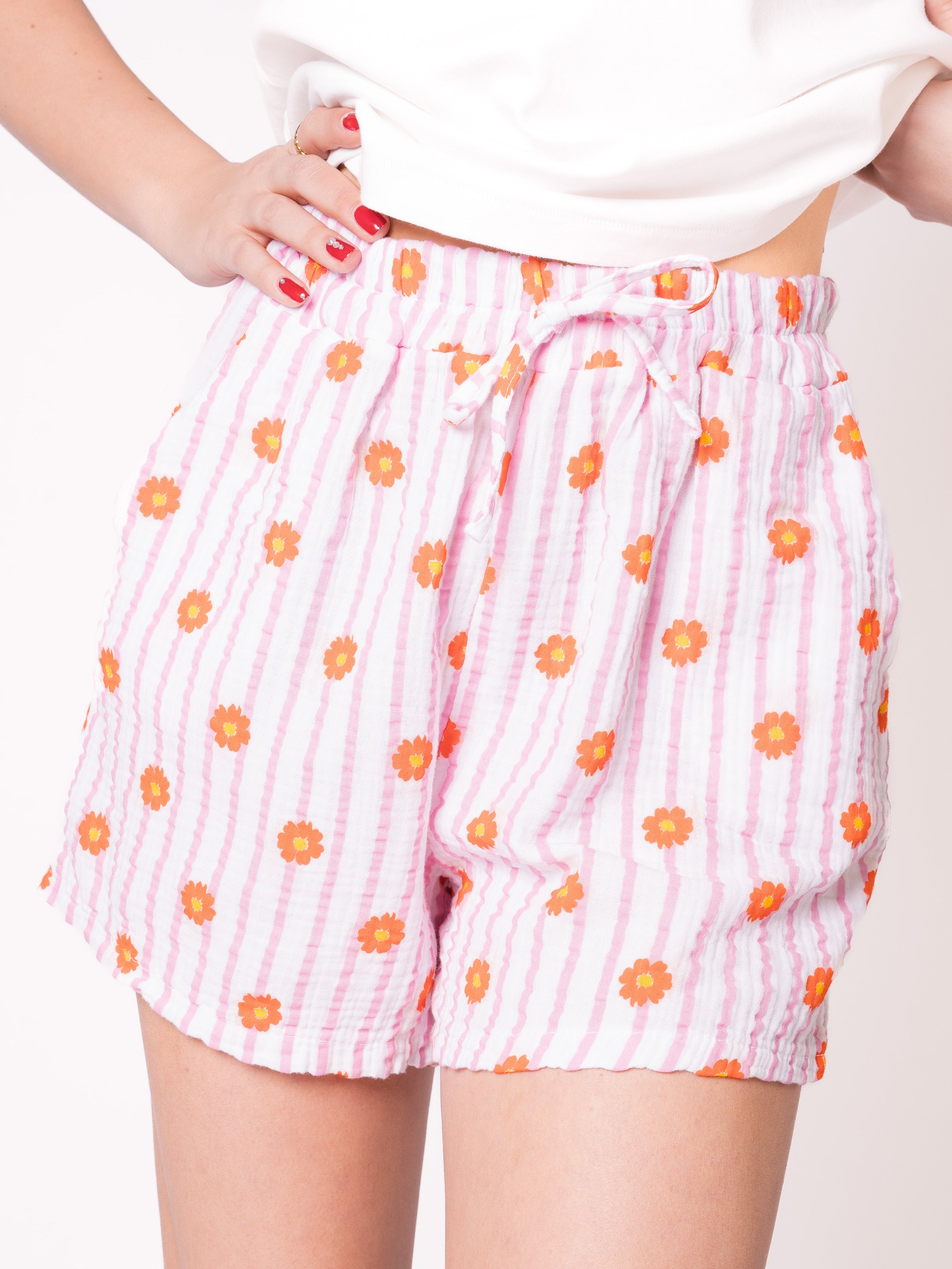 Musselin Shorts Flower - Rosa