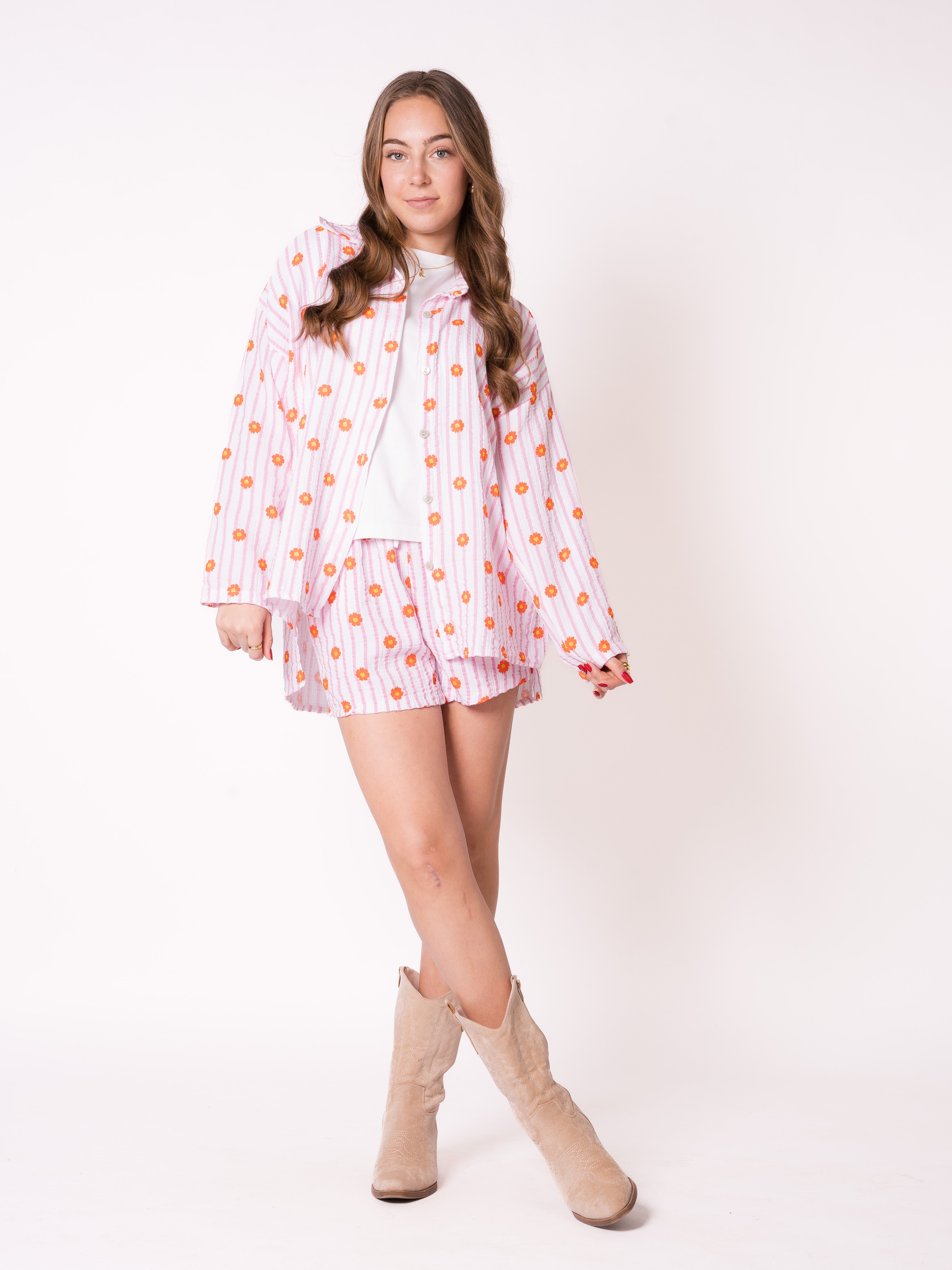 Musselin Shorts Flower - Rosa