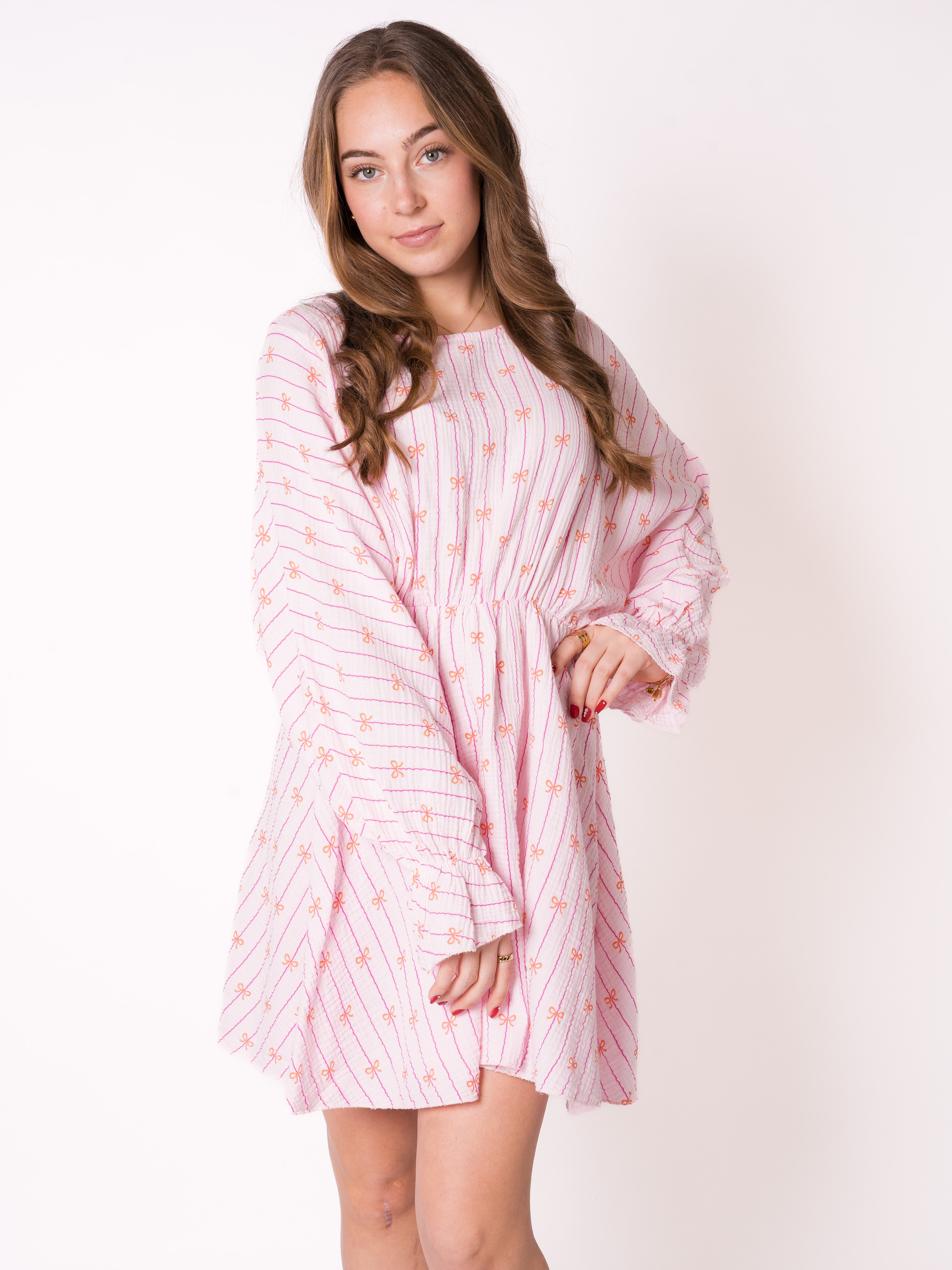 Bow Vibes Musselin Minidress - Rosa