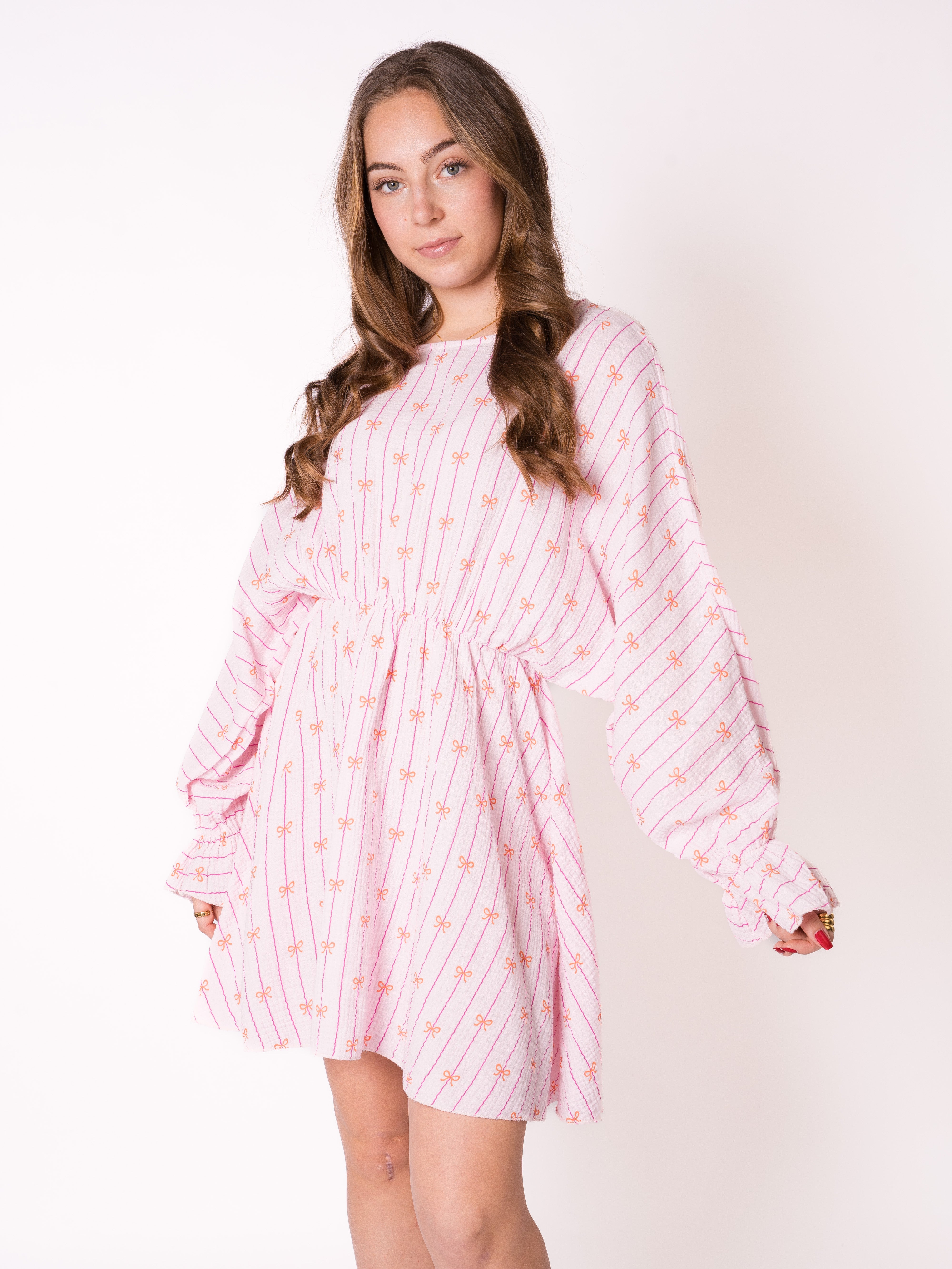 Bow Vibes Musselin Minidress - Rosa