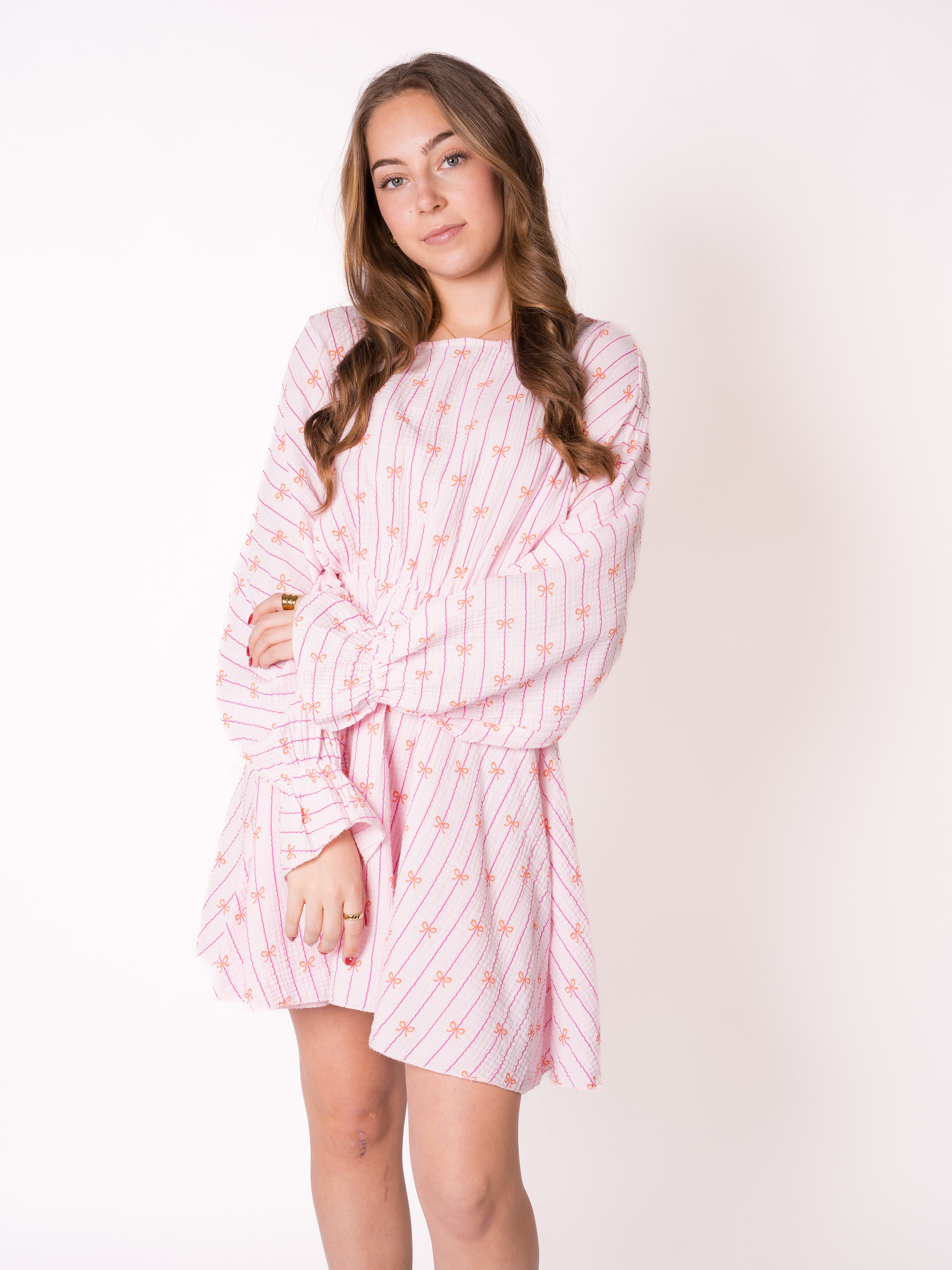 Bow Vibes Musselin Minidress - Rosa