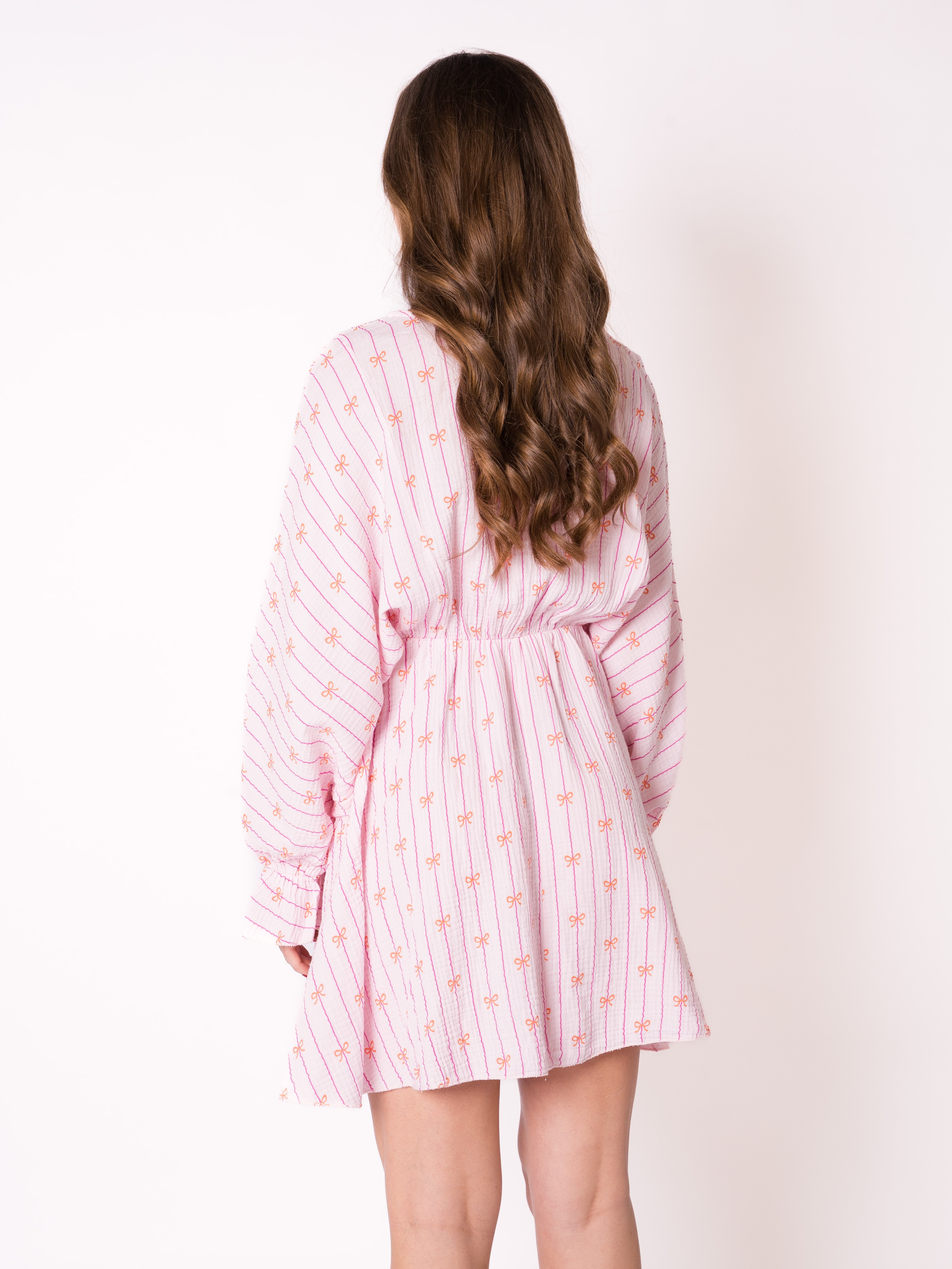 Bow Vibes Musselin Minidress - Rosa