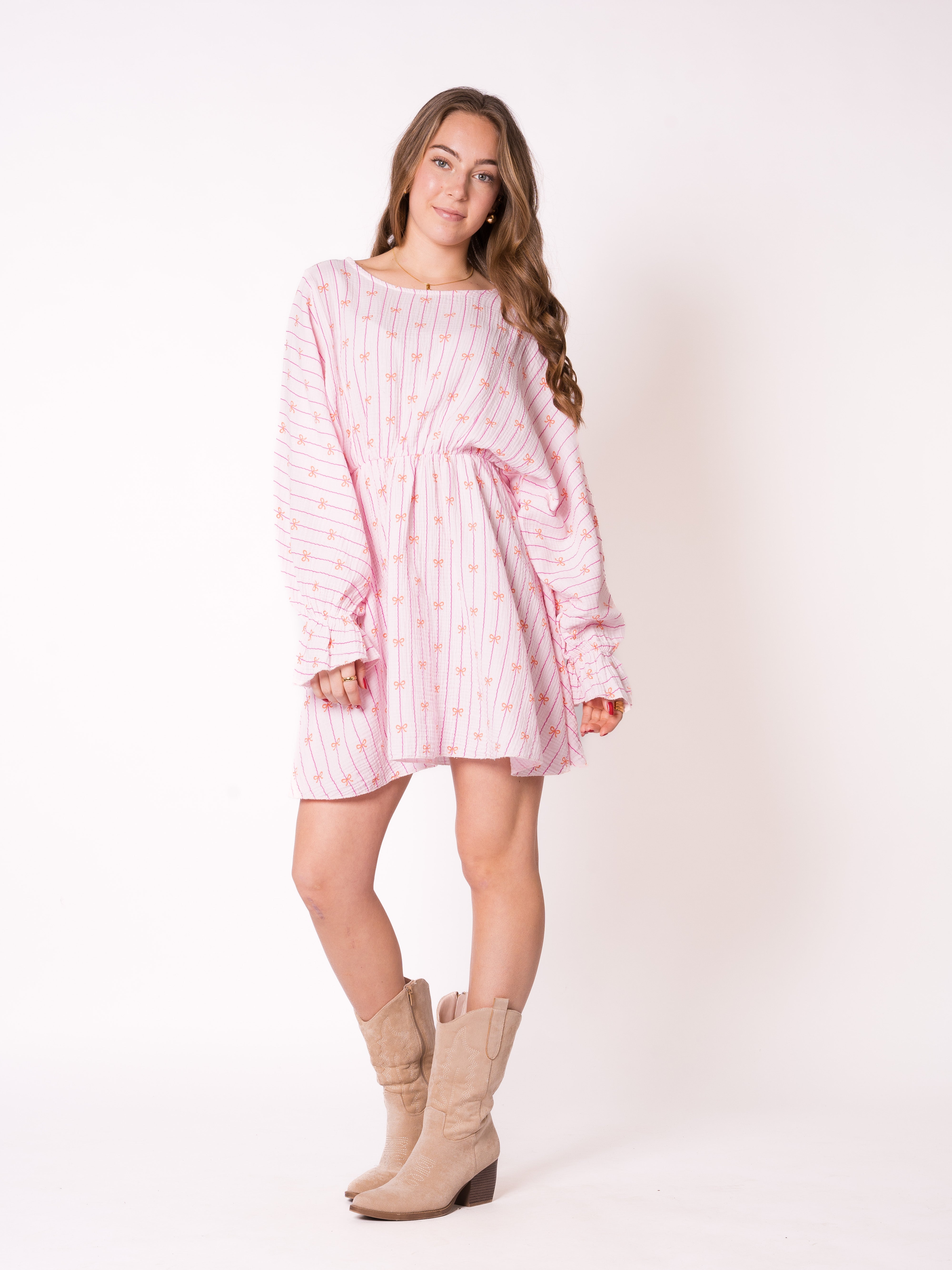 Bow Vibes Musselin Minidress - Rosa