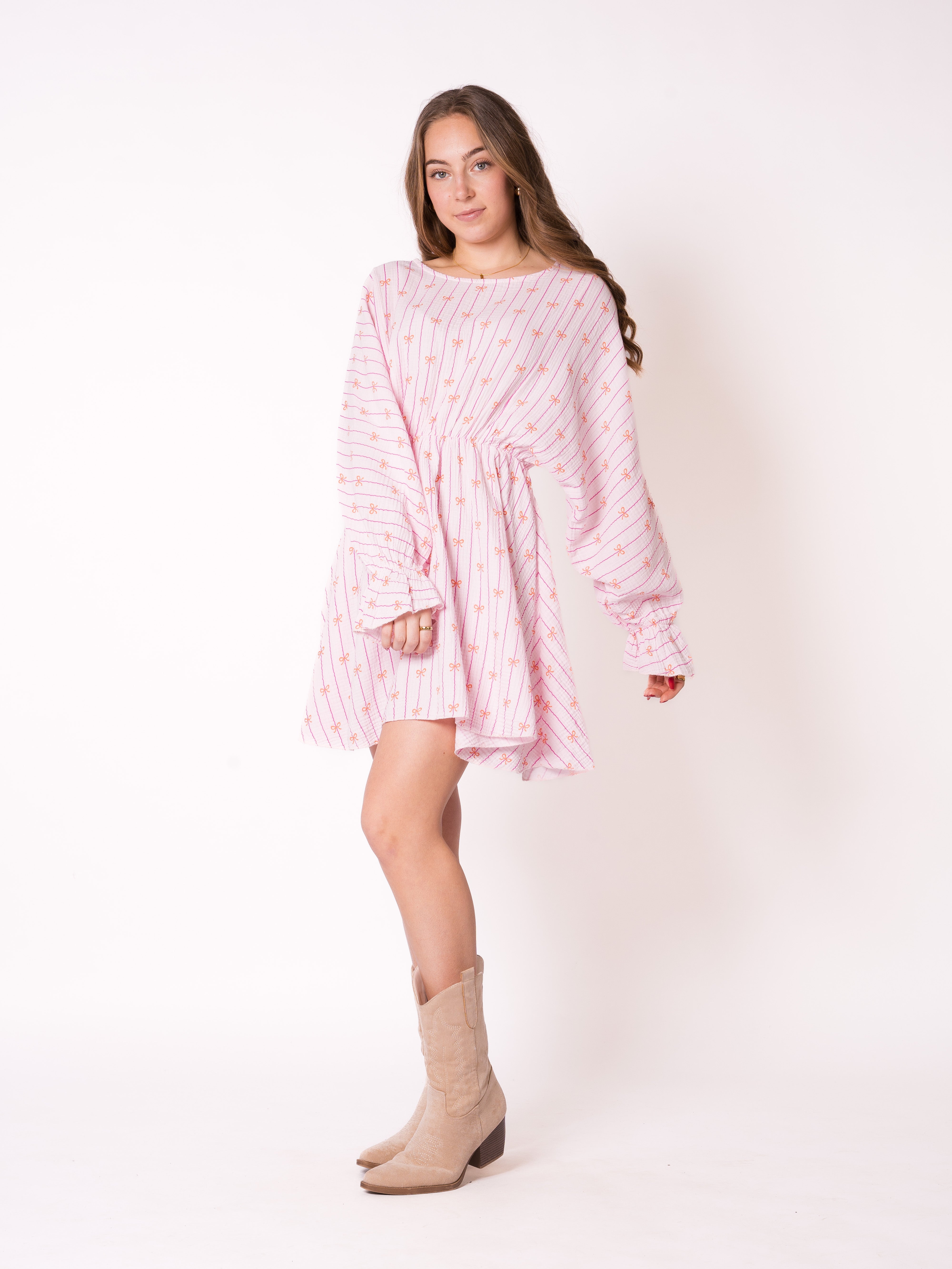 Bow Vibes Musselin Minidress - Rosa
