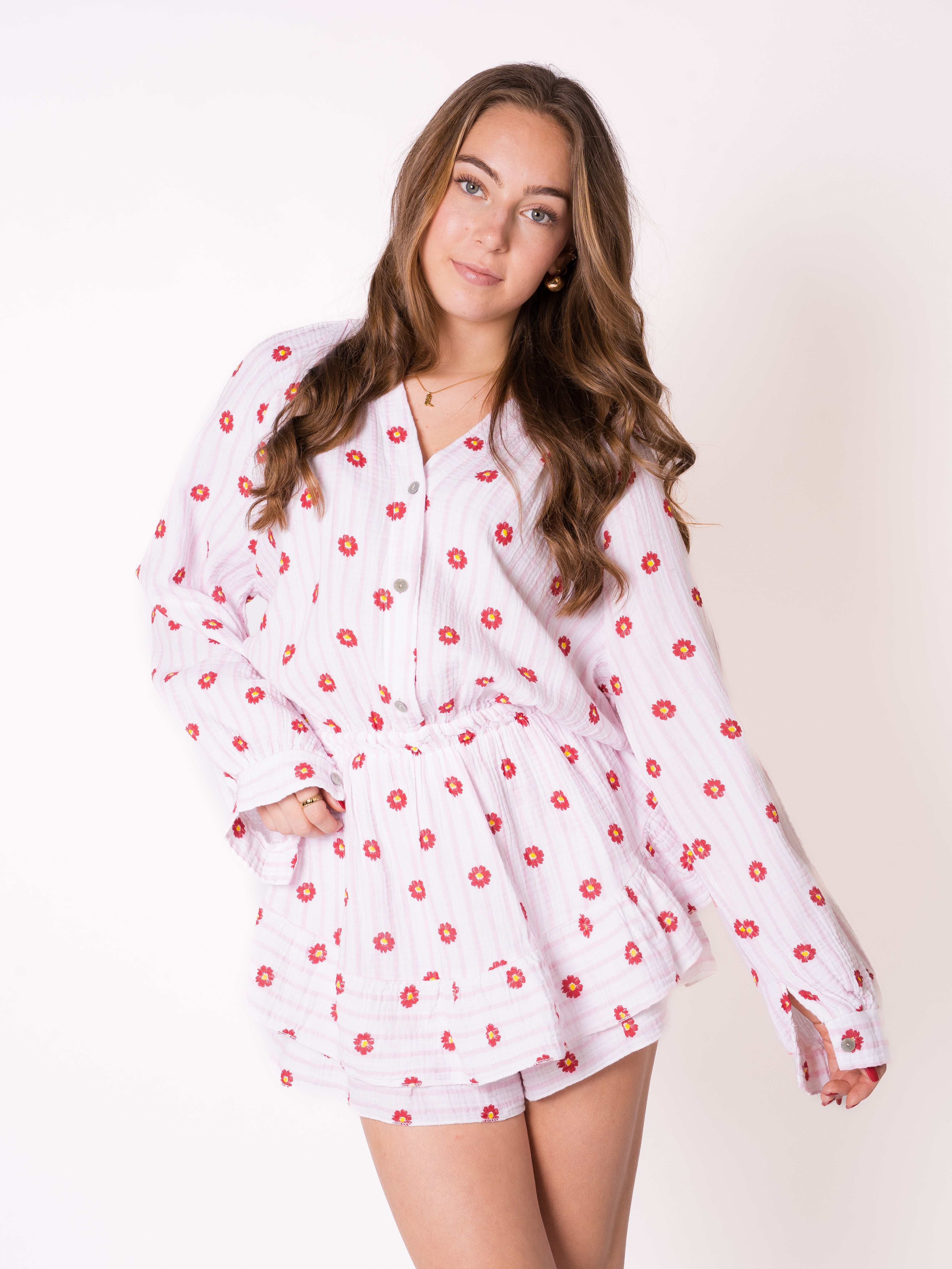 Musselin Playsuit Flower - Rosa