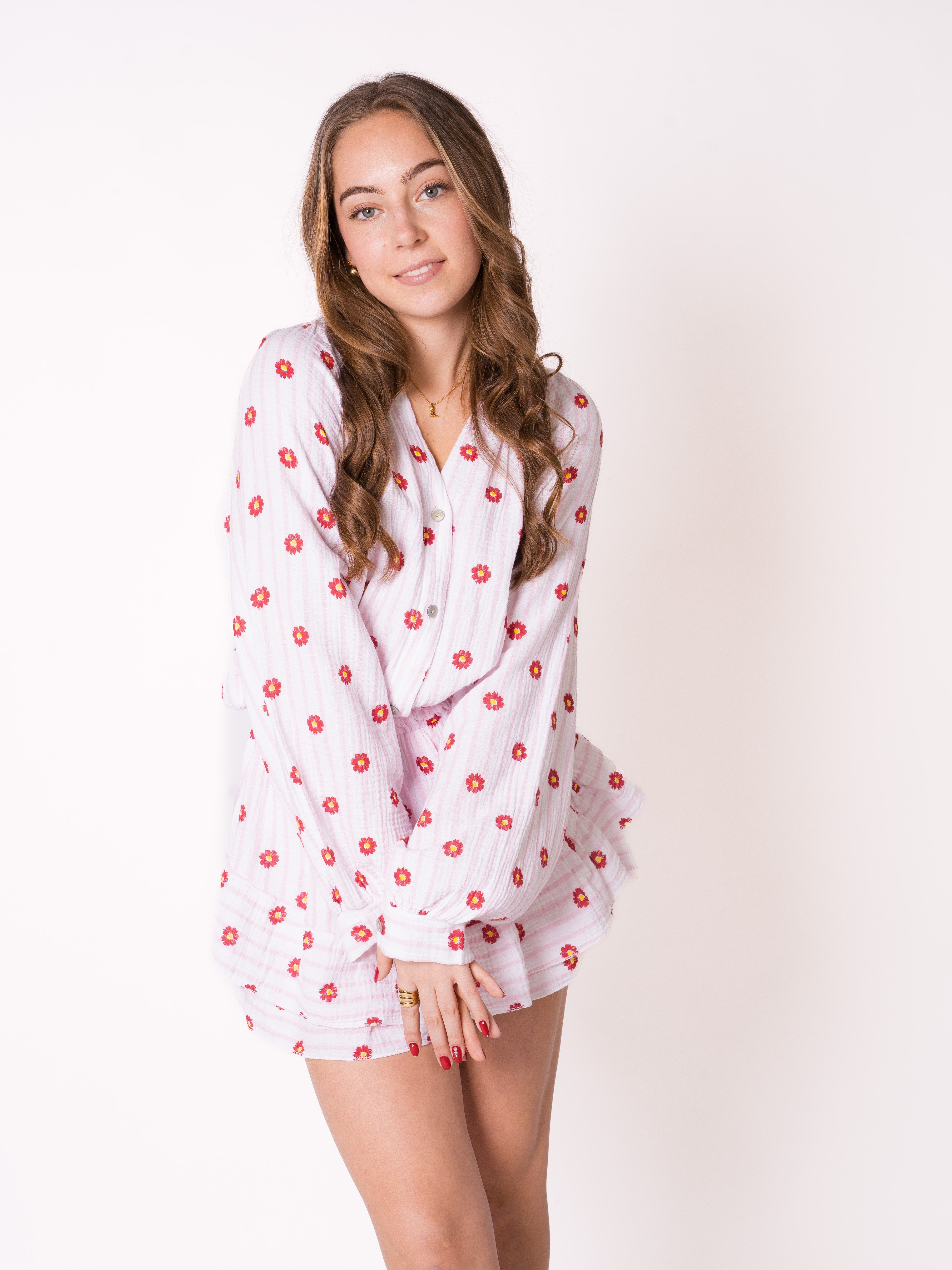 Musselin Playsuit Flower - Rosa