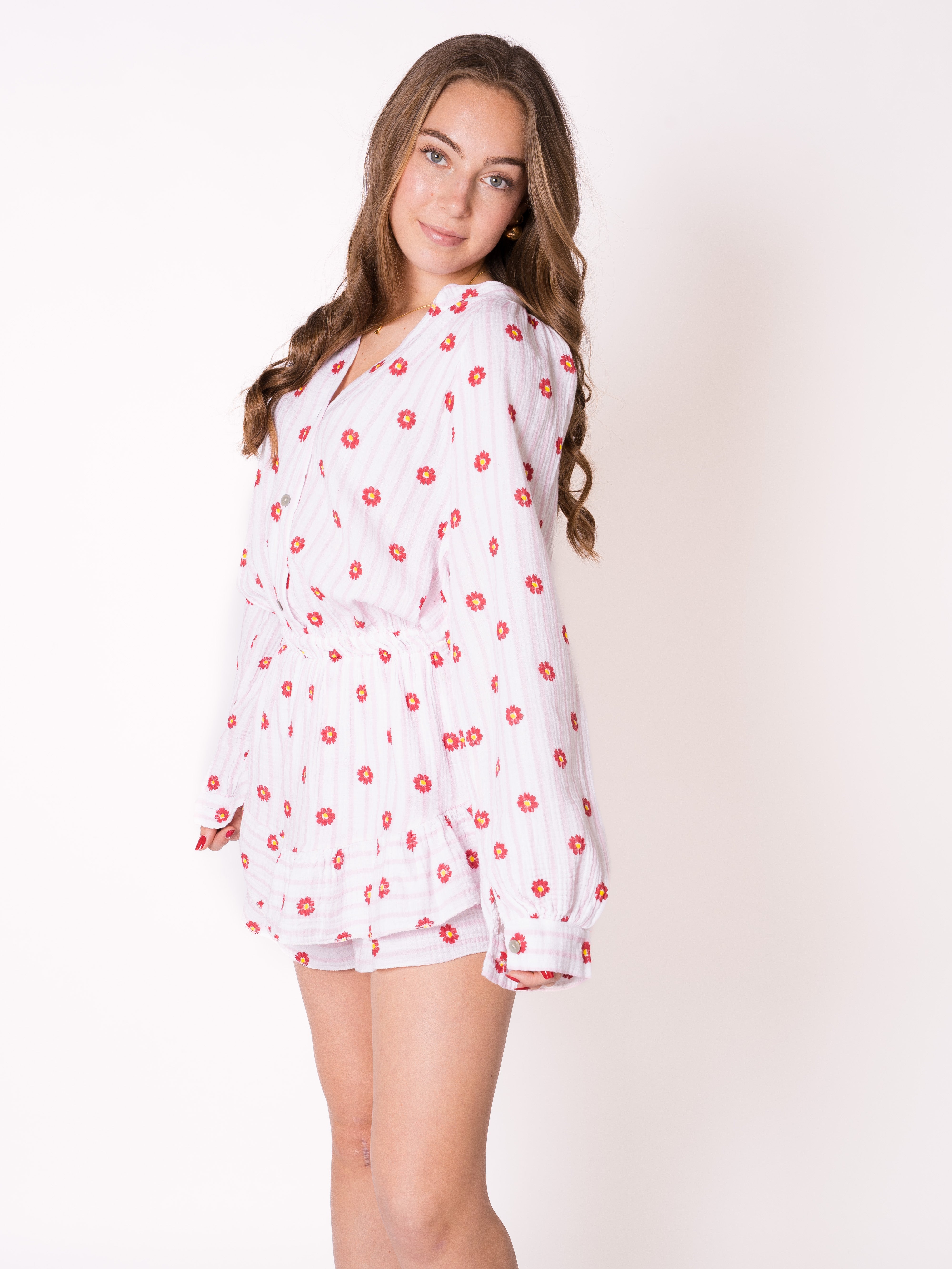 Musselin Playsuit Flower - Rosa