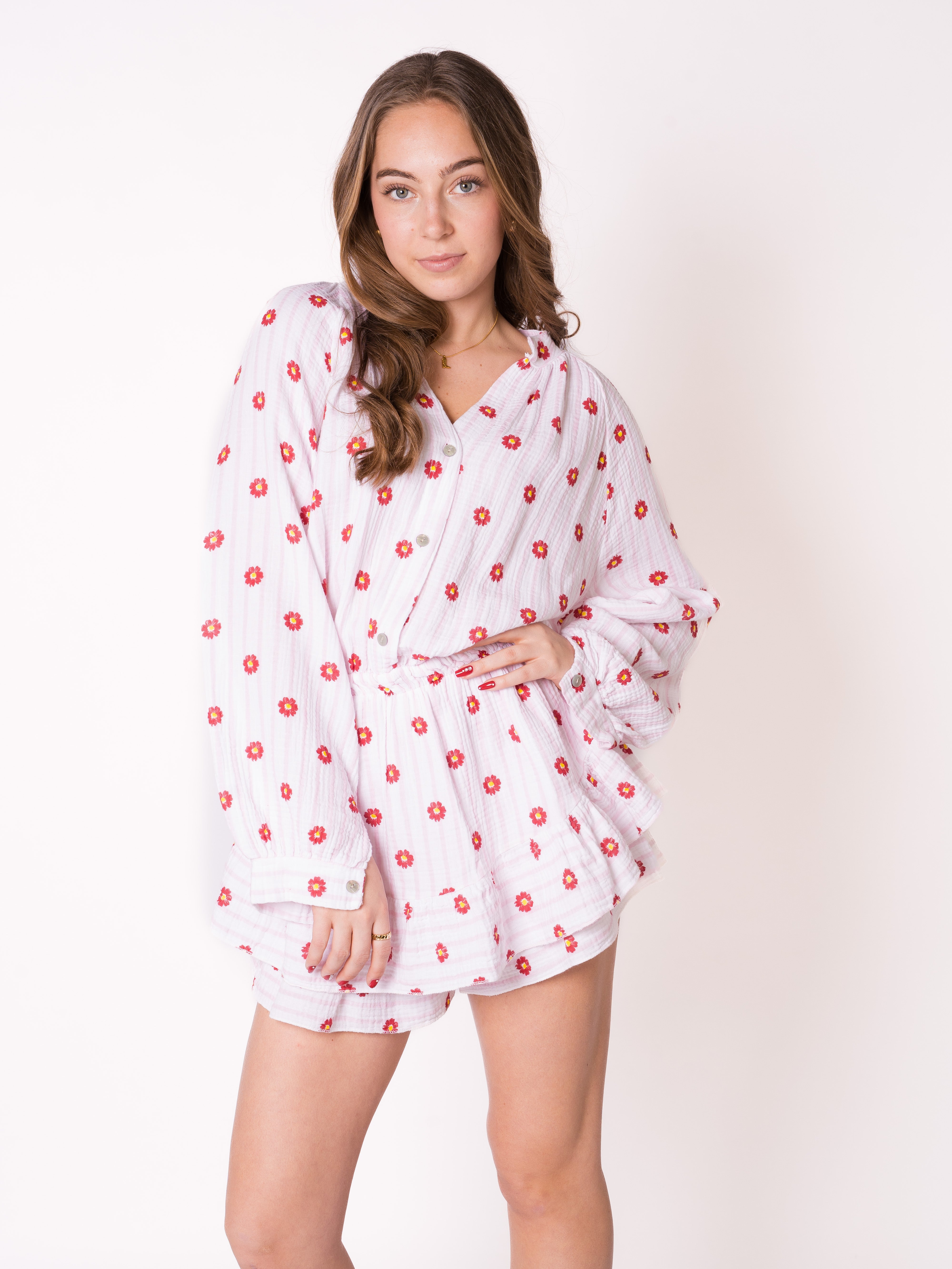 Musselin Playsuit Flower - Rosa
