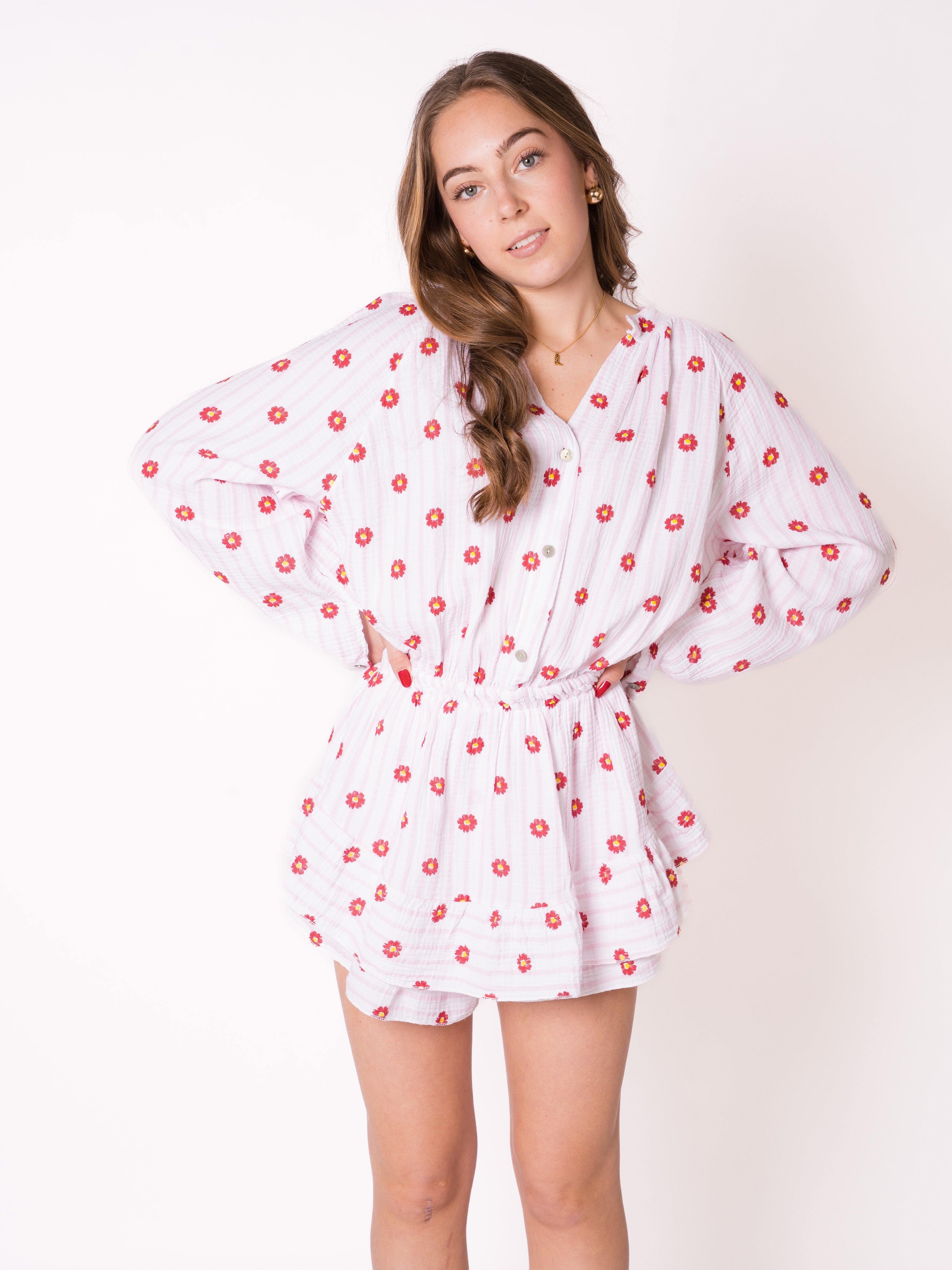 Musselin Playsuit Flower - Rosa