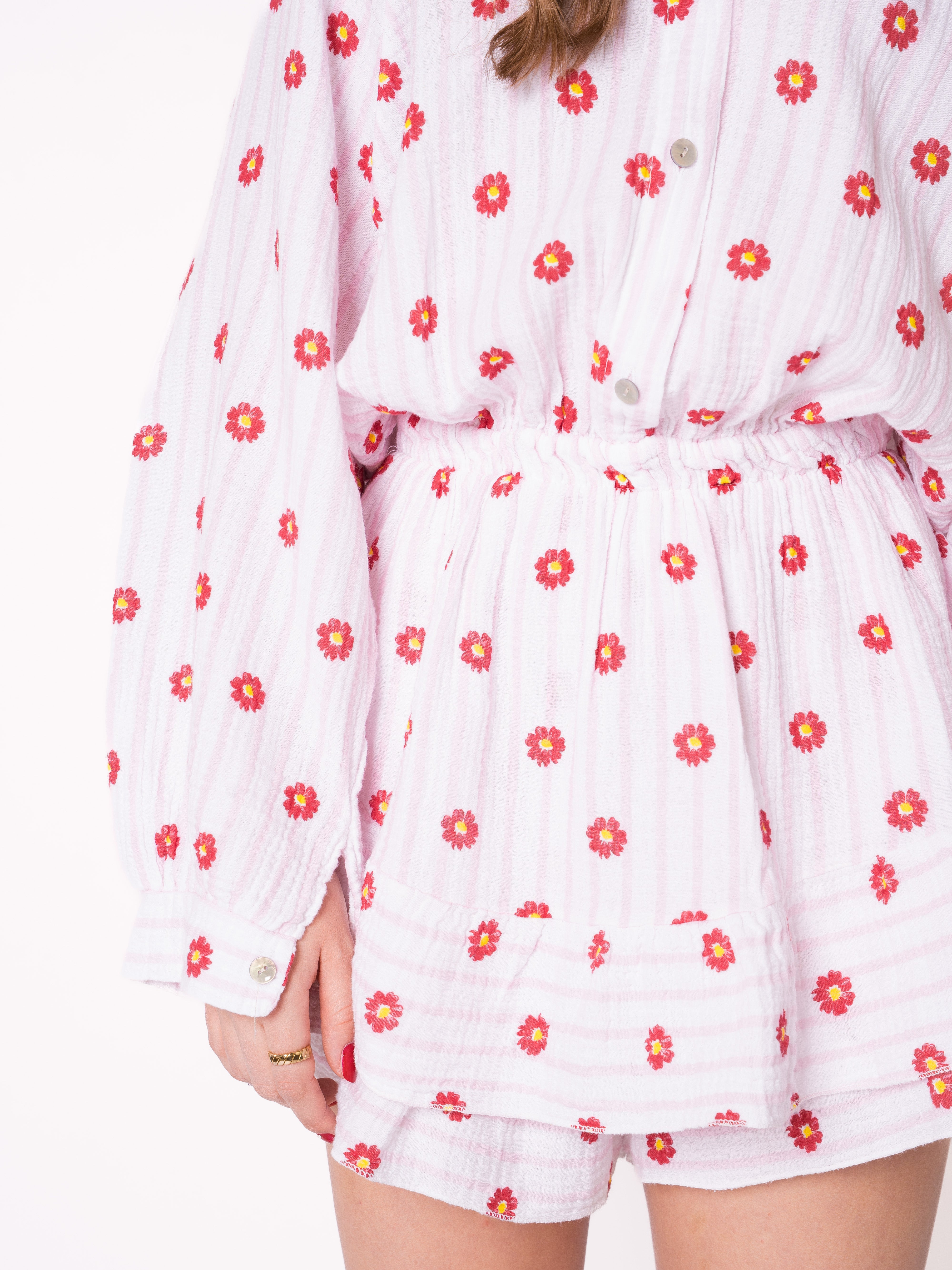 Musselin Playsuit Flower - Rosa