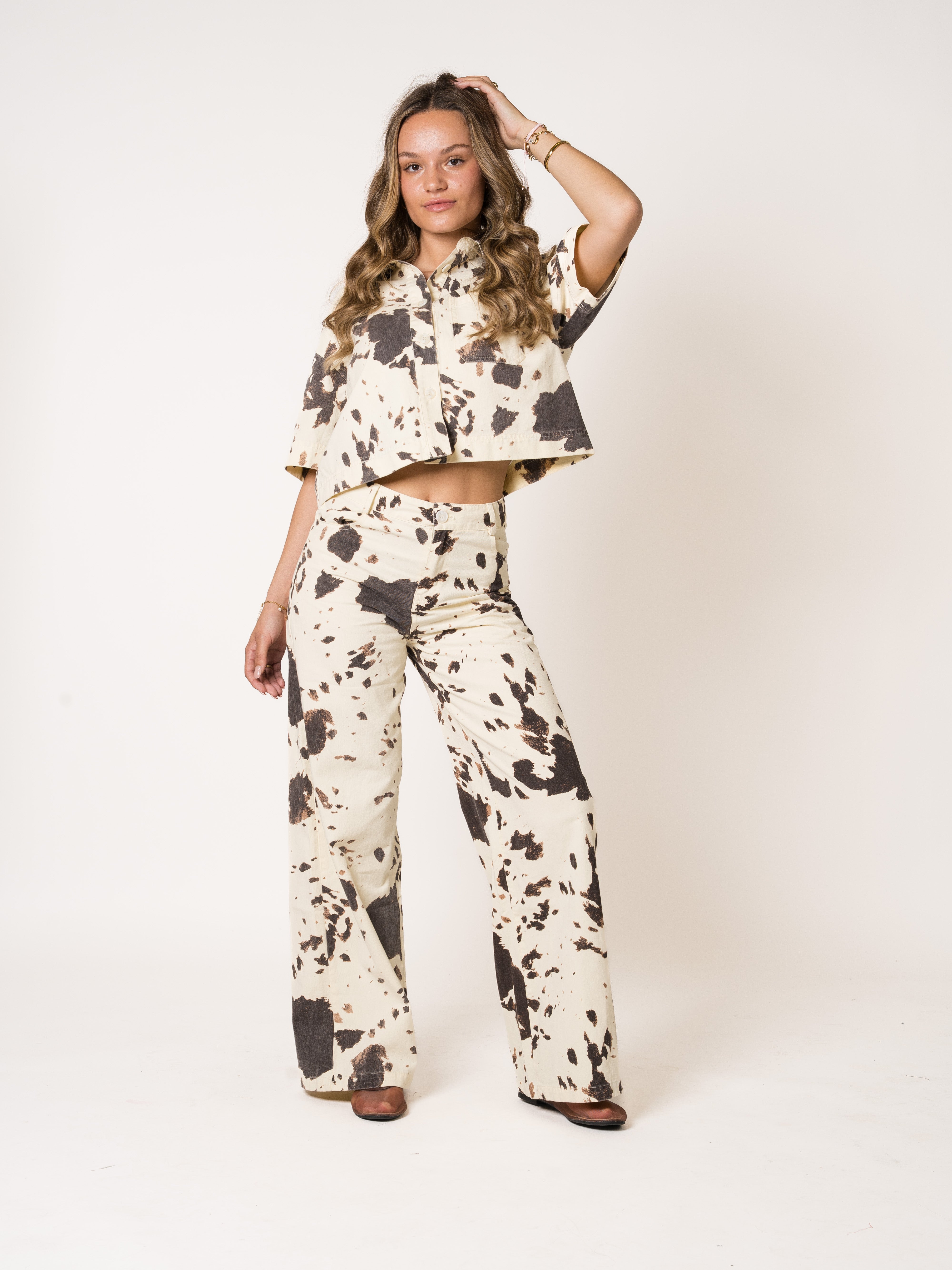 LUCKY DEAL 2037 Cow Lover Cotton Jeans - Creme - vom Umtausch ausgeschlossen -