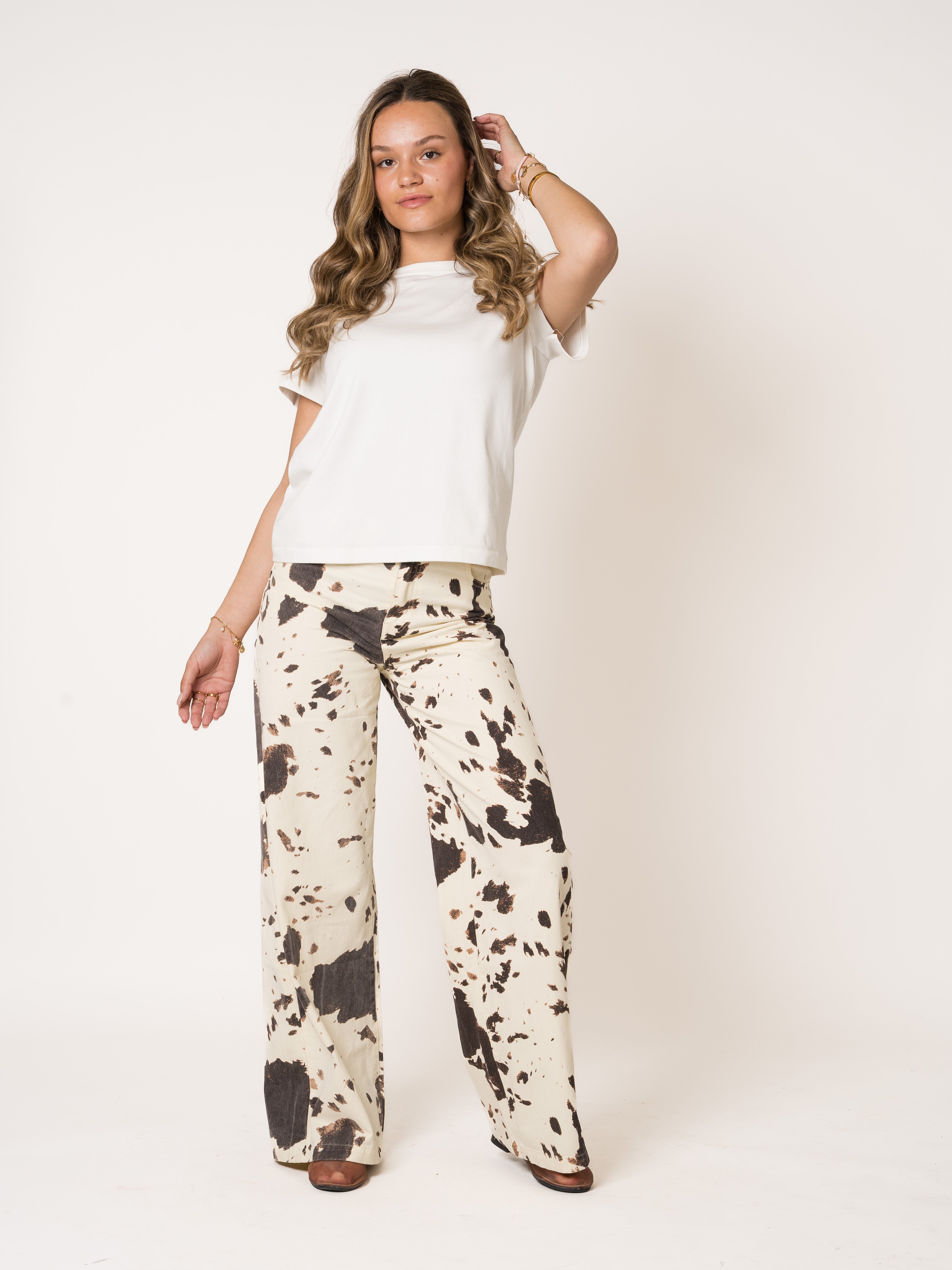 LUCKY DEAL 2037 Cow Lover Cotton Jeans - Creme - vom Umtausch ausgeschlossen -