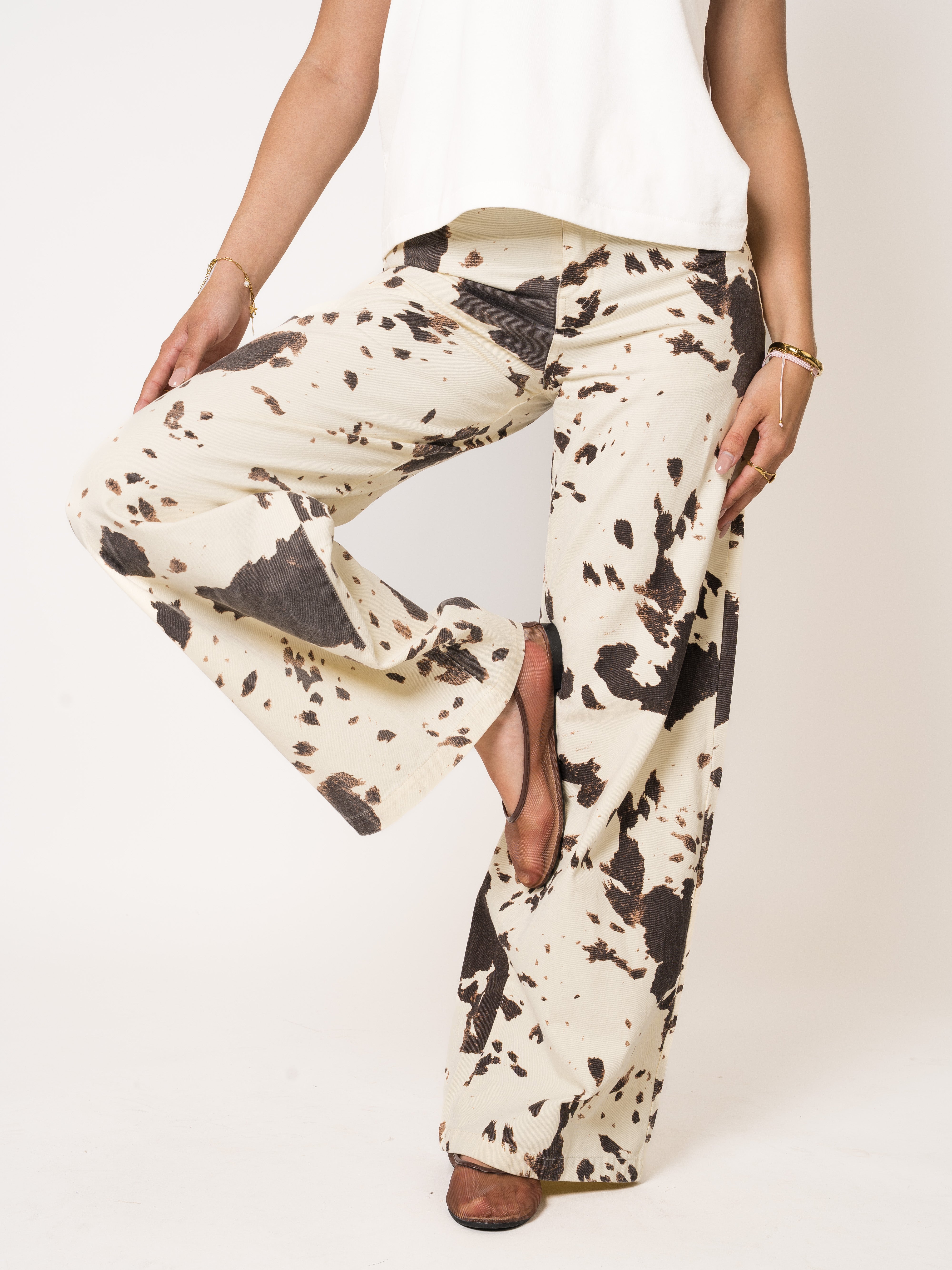 LUCKY DEAL 2037 Cow Lover Cotton Jeans - Creme - vom Umtausch ausgeschlossen -