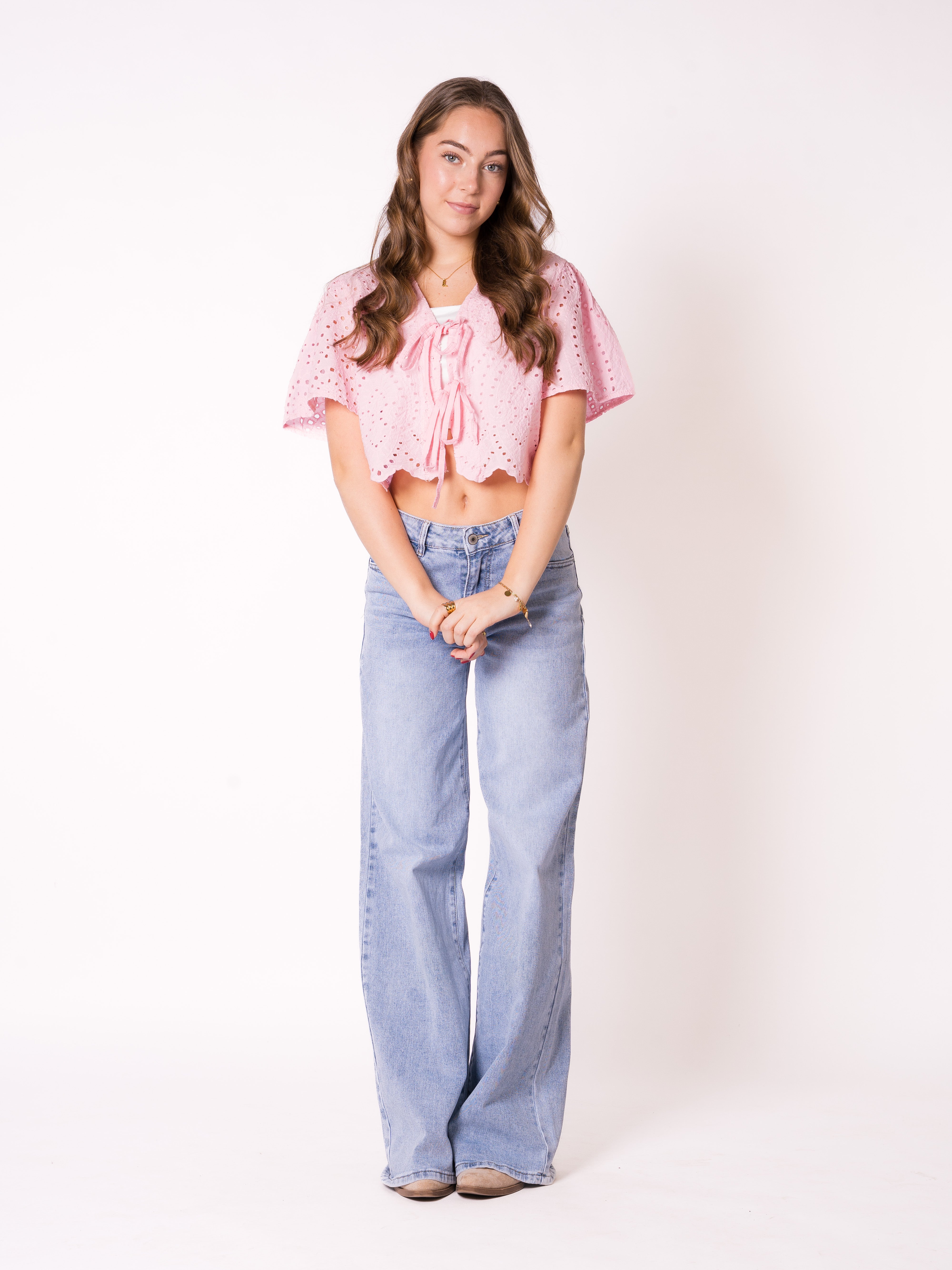 Boho Baumwoll Stick Bluse - Rosa