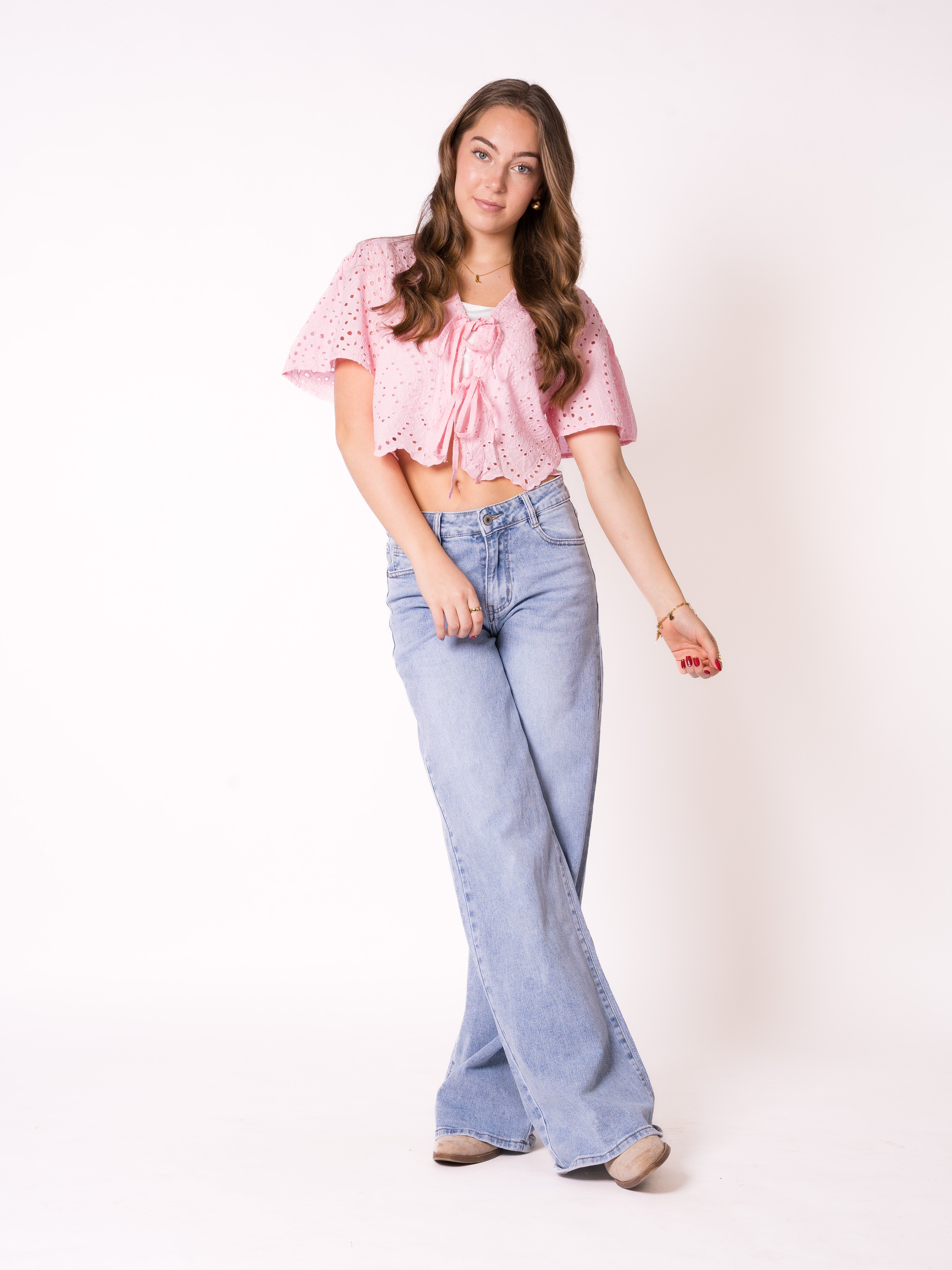Boho Baumwoll Stick Bluse - Rosa