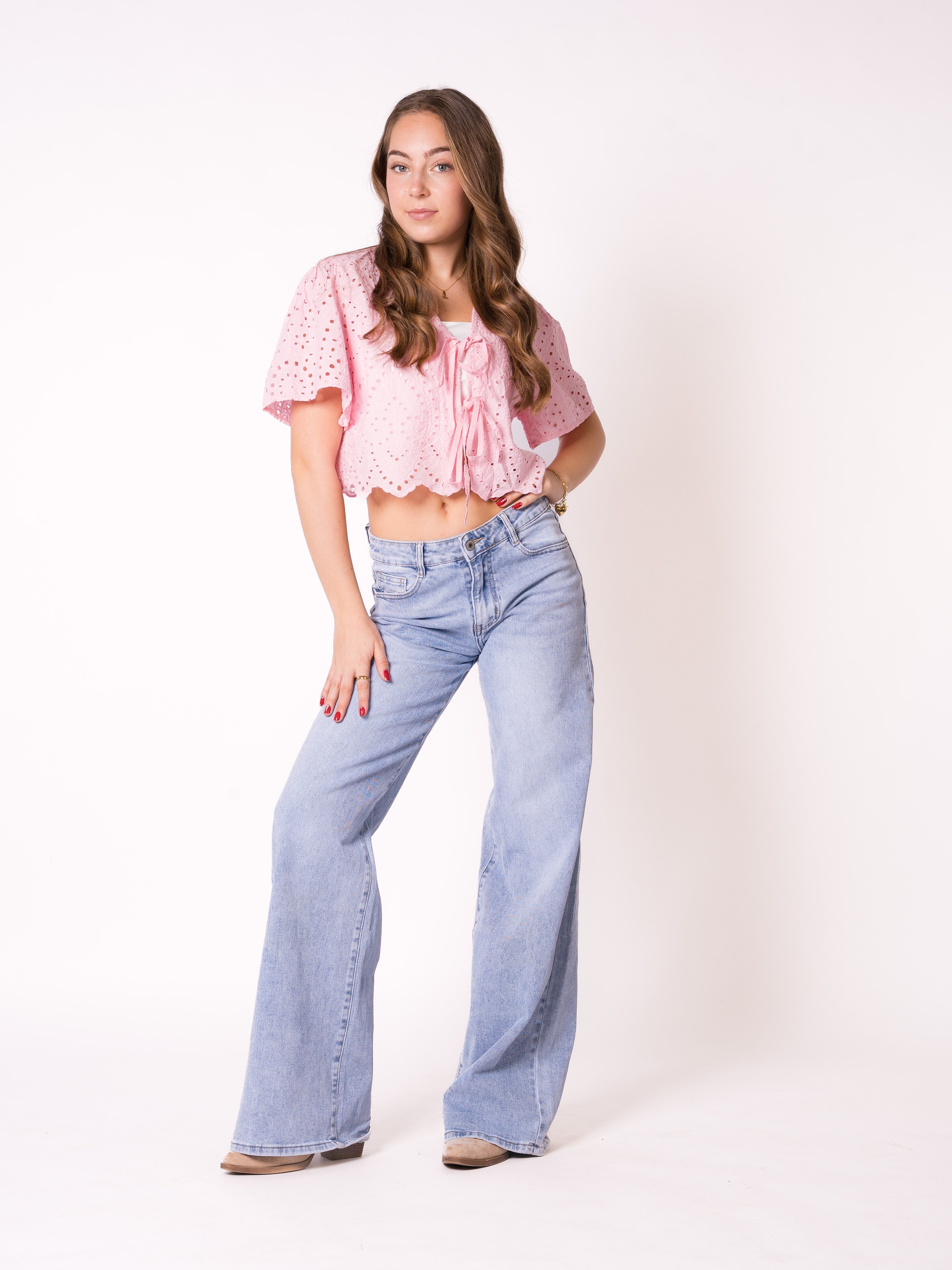 Boho Baumwoll Stick Bluse - Rosa