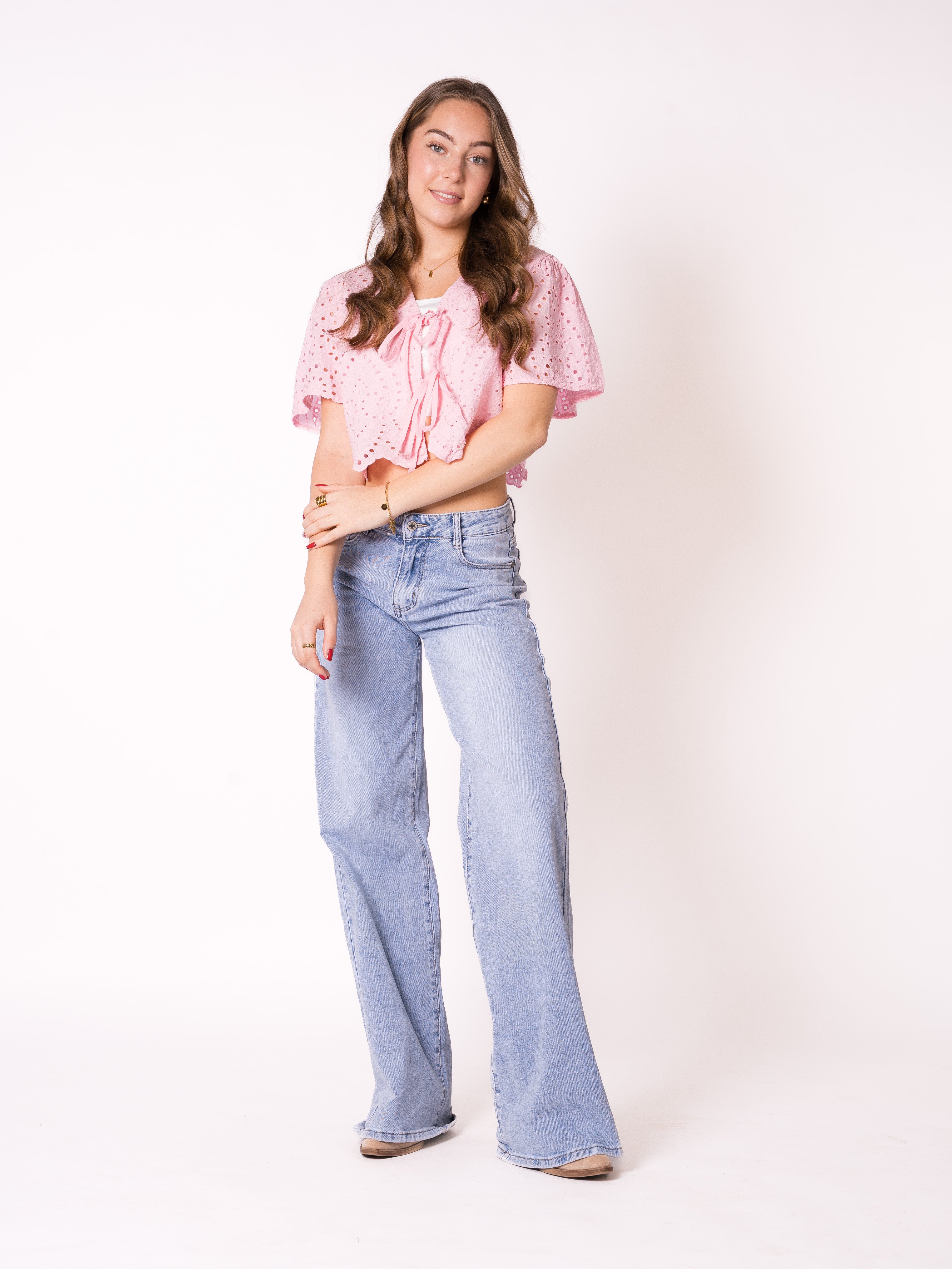 Boho Baumwoll Stick Bluse - Rosa