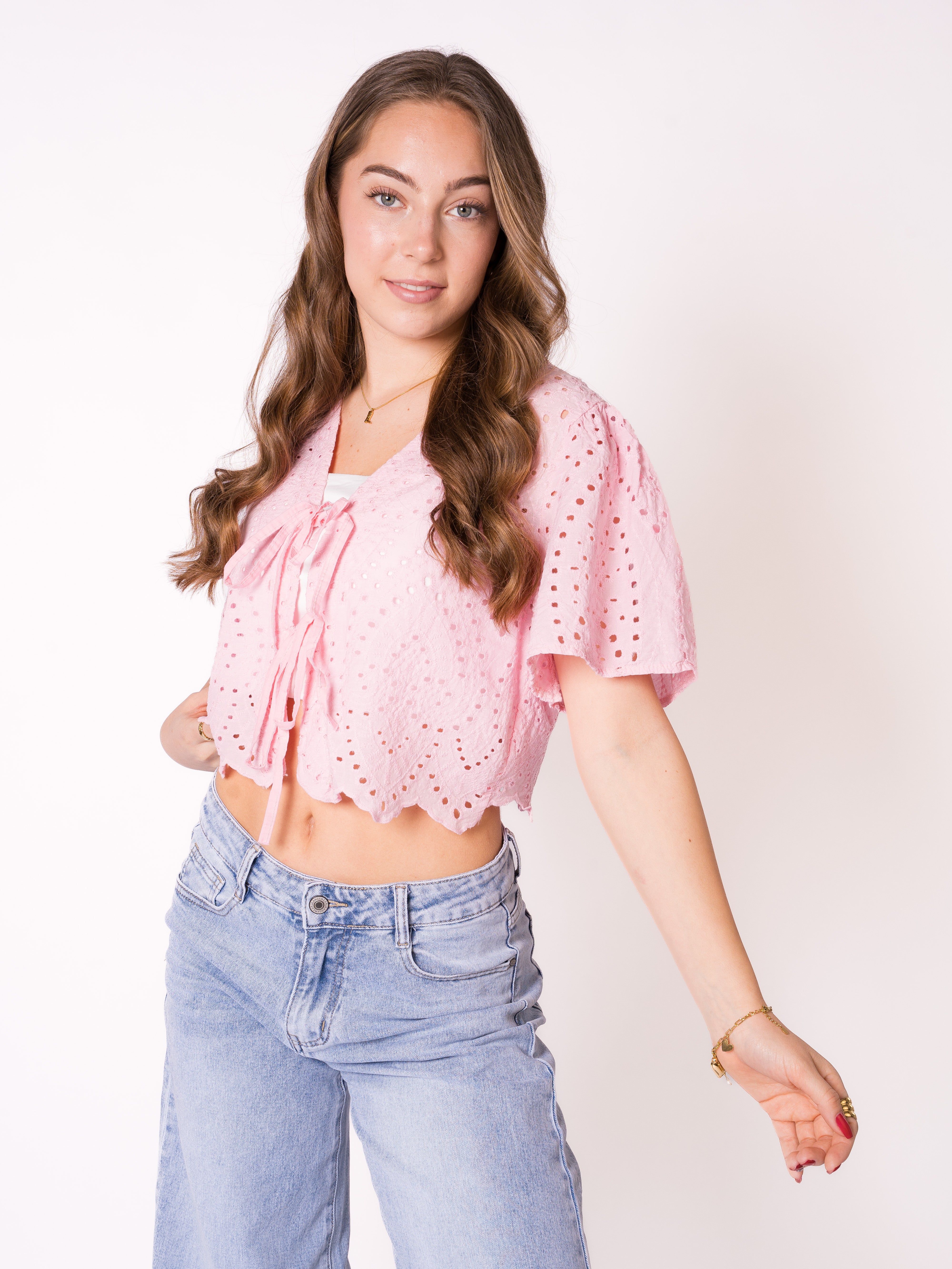 Boho Baumwoll Stick Bluse - Rosa