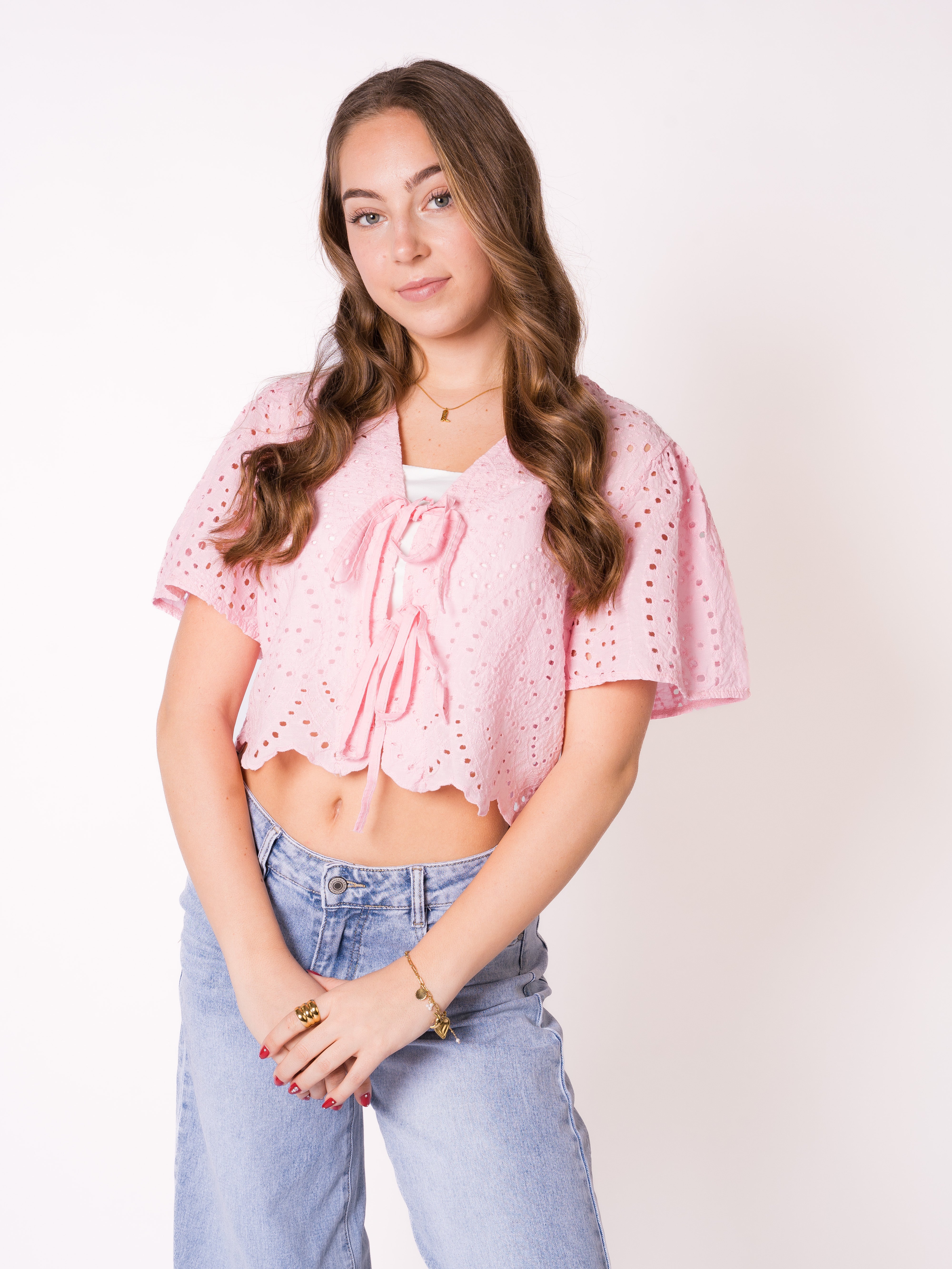 Boho Baumwoll Stick Bluse - Rosa